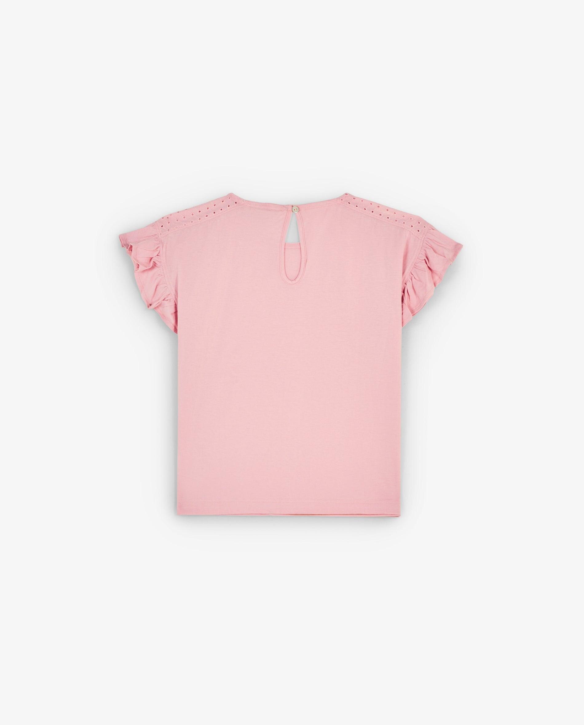 T-shirt Infantil de Algodão com Detalhe de Folhos Rosa-5