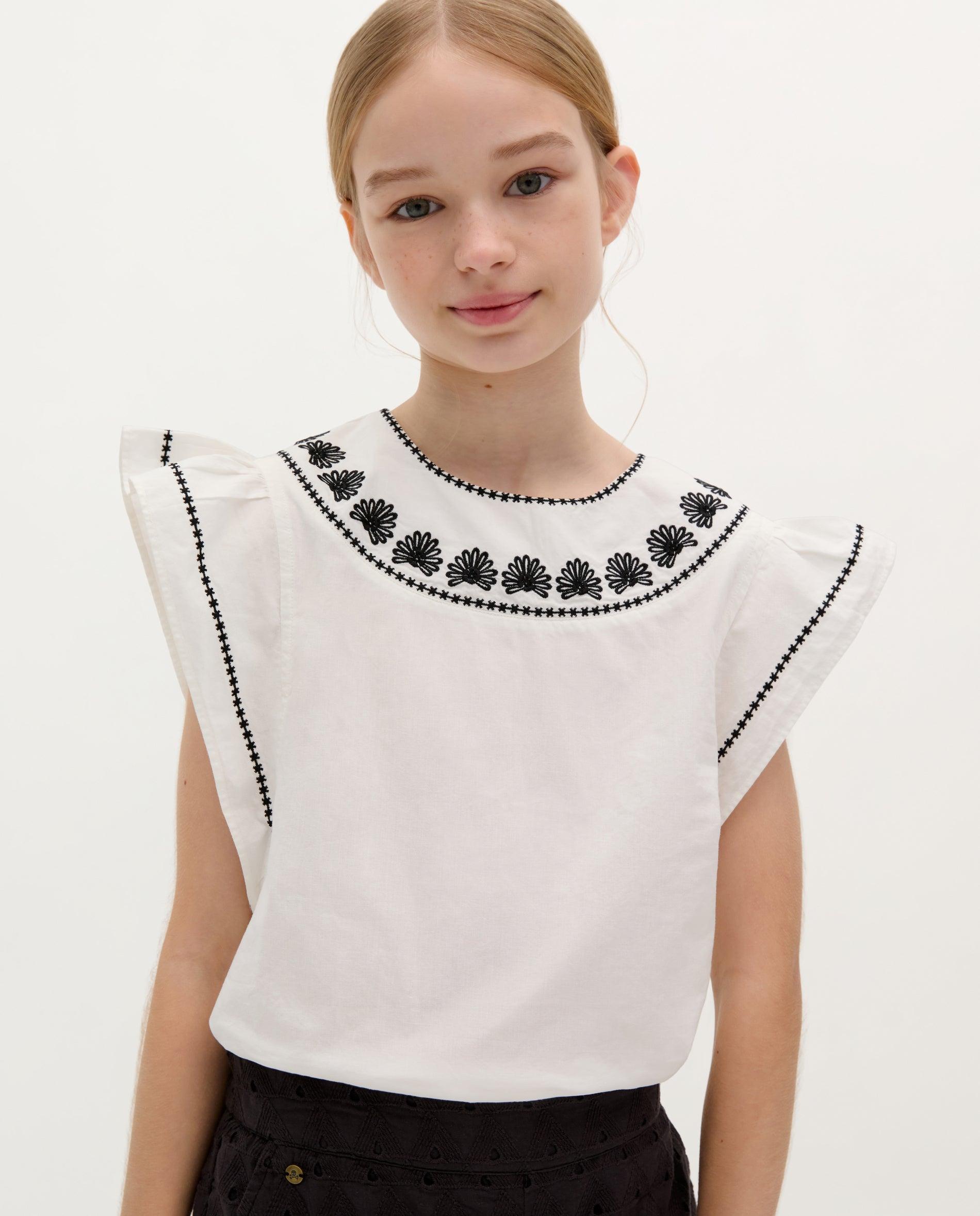 Blusa Infantil de Algodão com Folhos nos Ombros Scalpers Branco-1