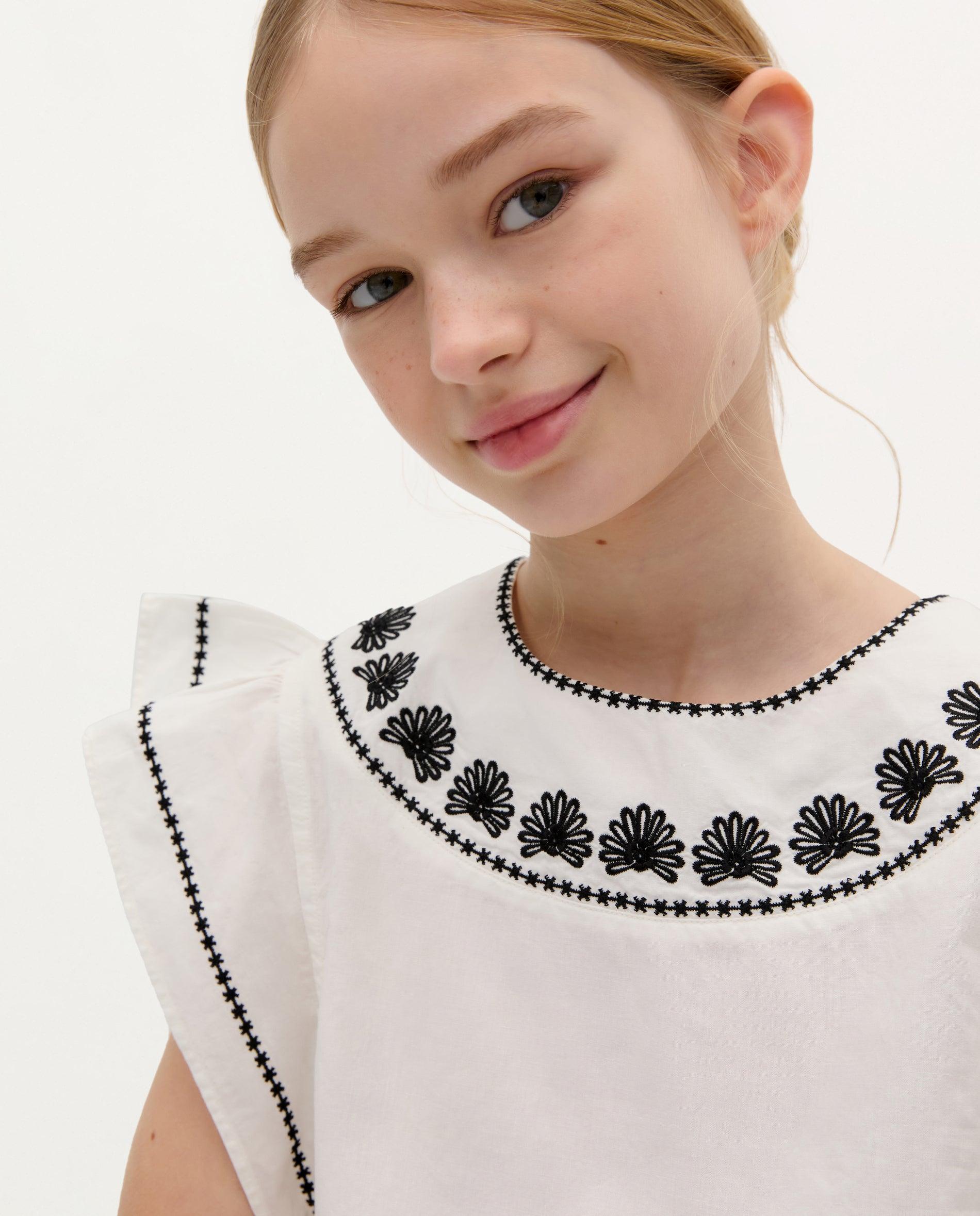 Blusa Infantil de Algodão com Folhos nos Ombros Scalpers Branco-3