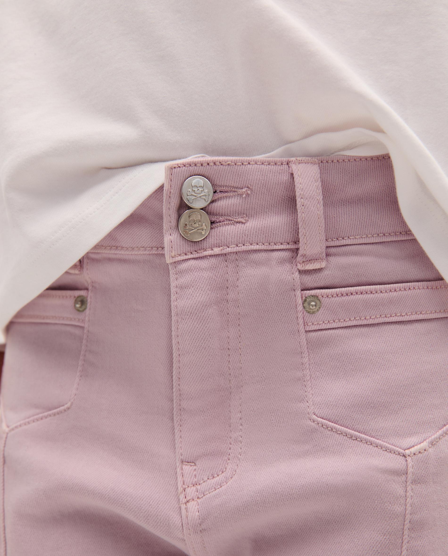 Calças Jeans Infantil com Corte Flare Levemente Elásticas Lilás-3