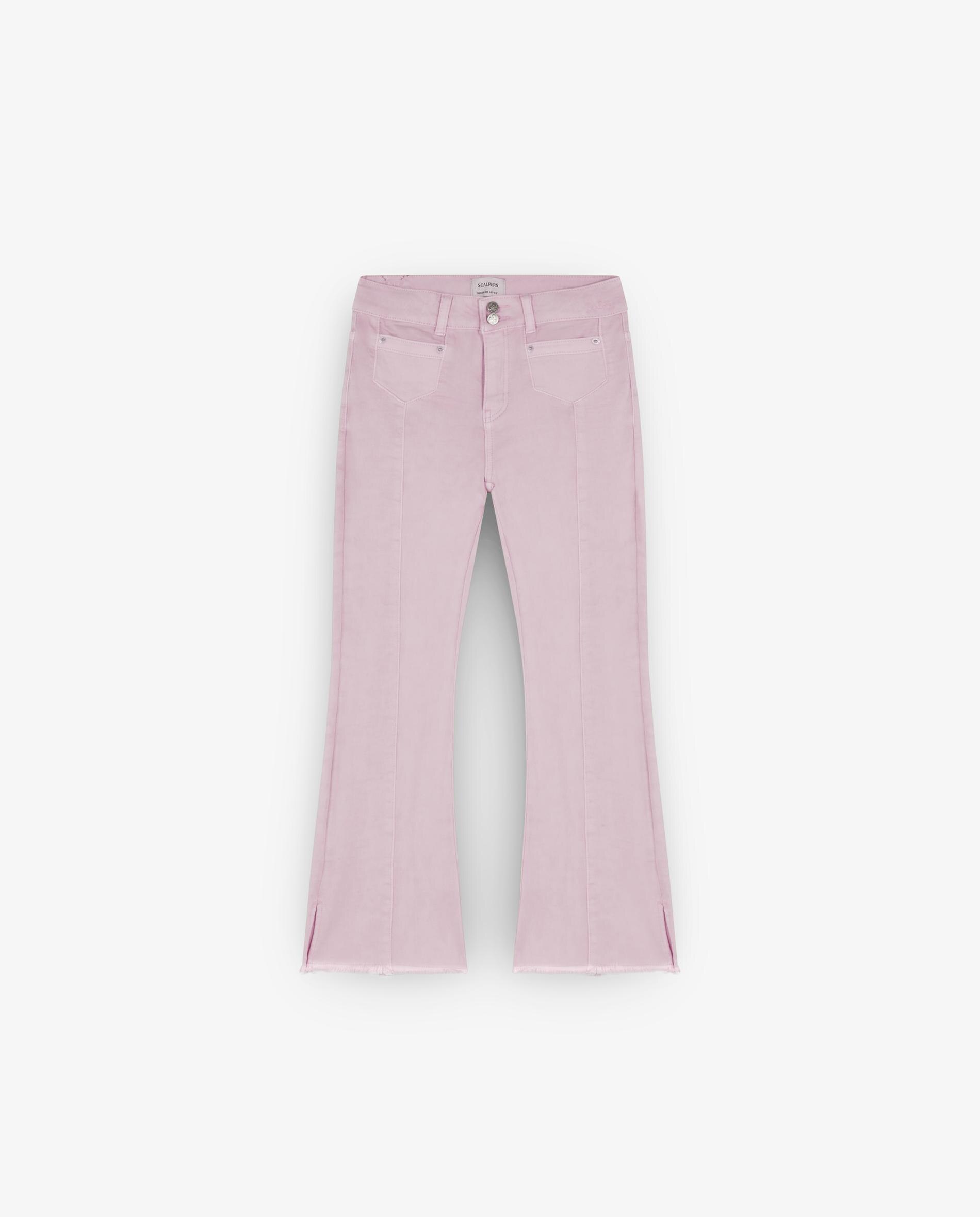Calças Jeans Infantil com Corte Flare Levemente Elásticas Lilás-4