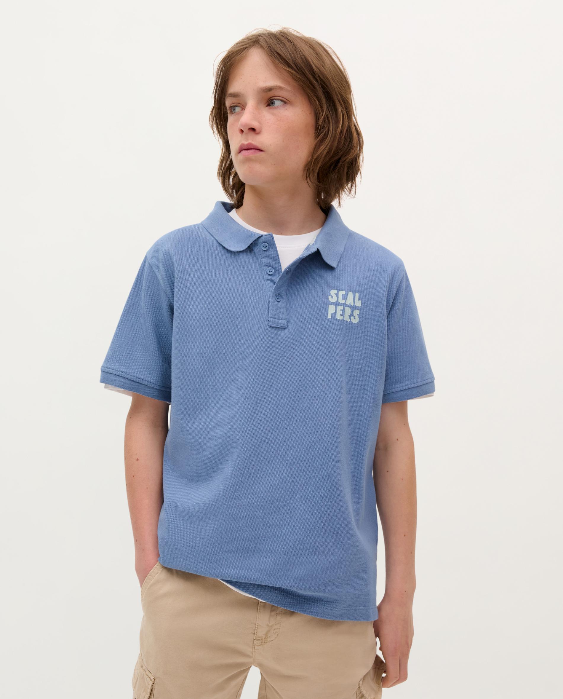 Polo Infantil de Algodão de Manga Curta Azul-claro-1