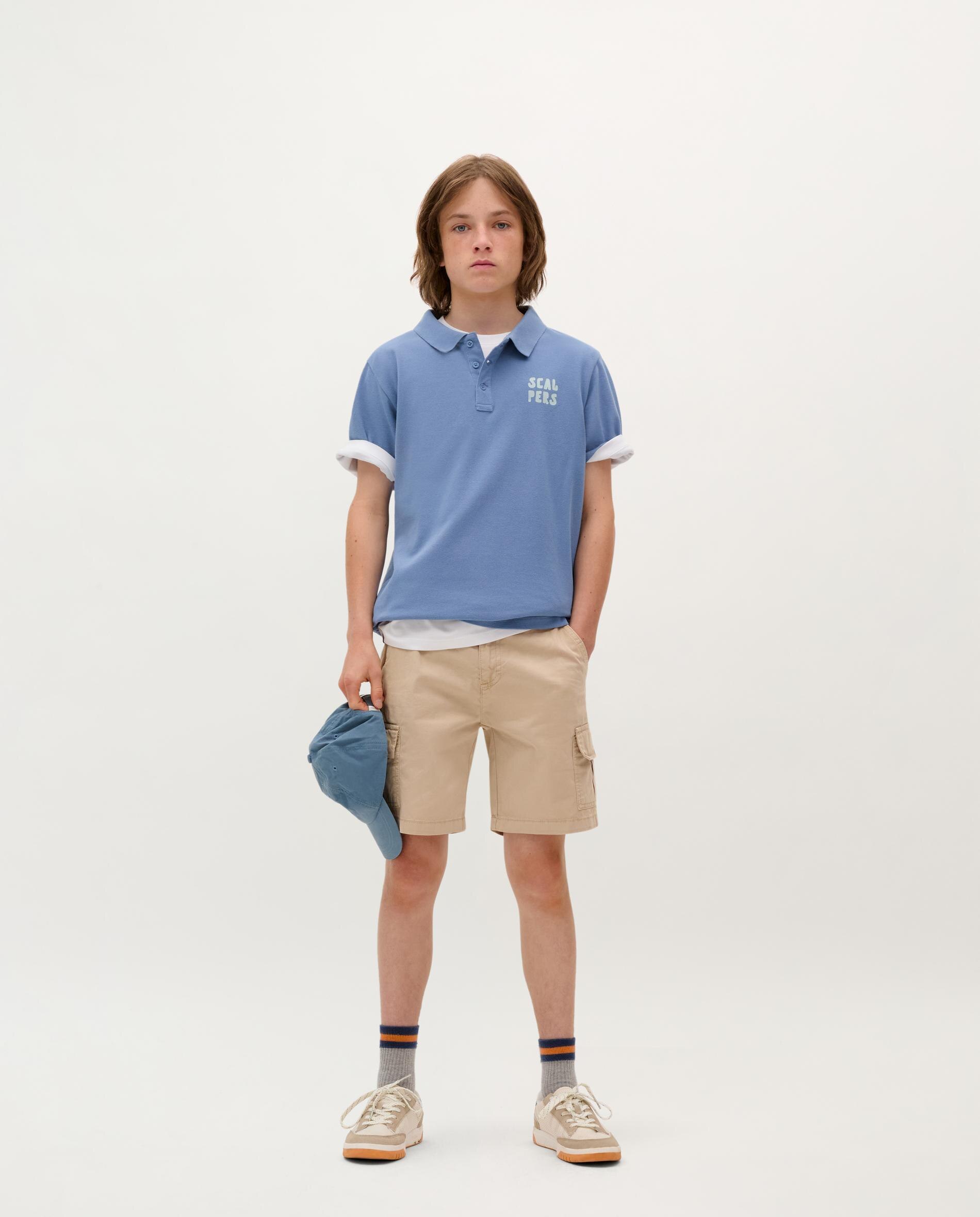 Polo Infantil de Algodão de Manga Curta Azul-claro-3