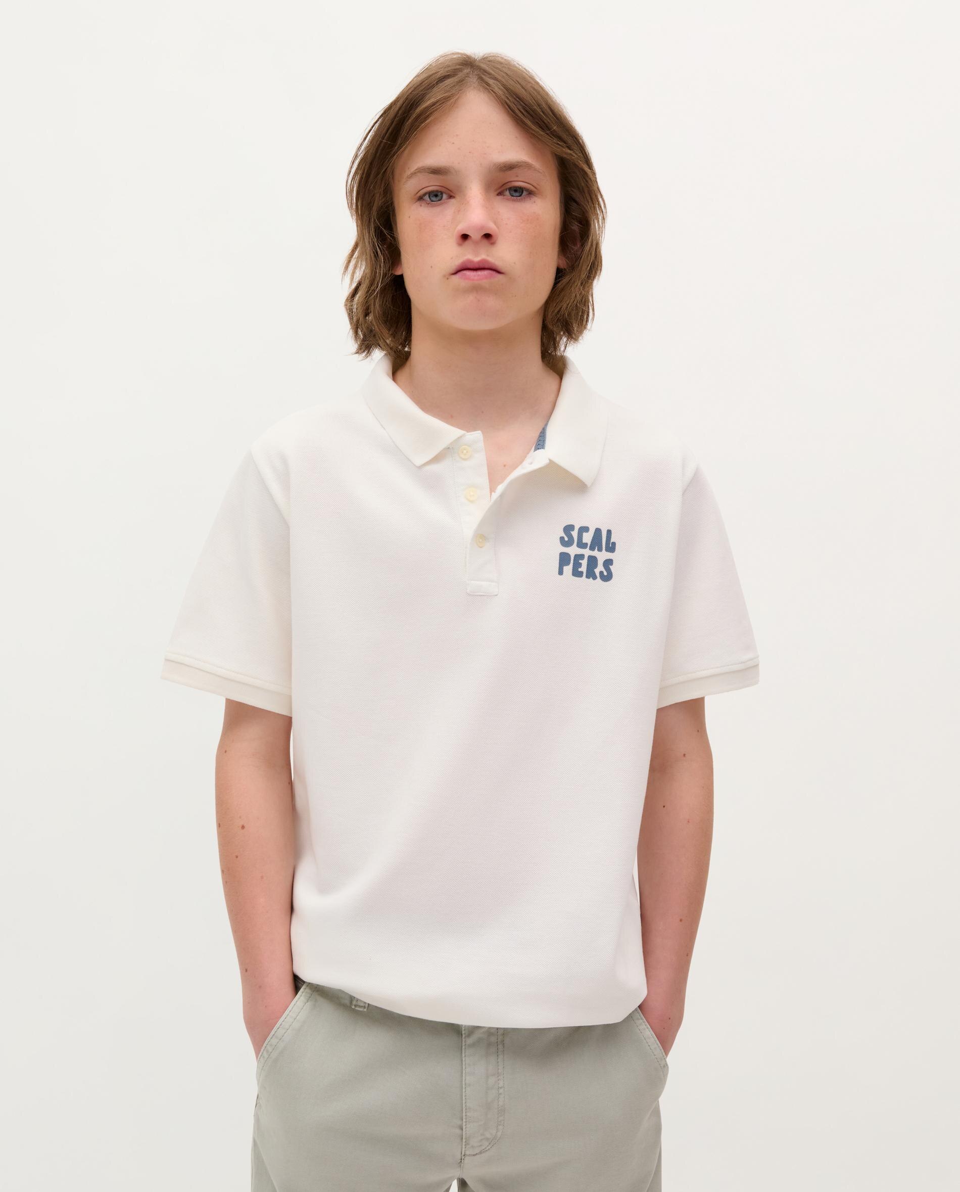 Polo Infantil em Algodão de Manga Curta Scalpers Branco-1
