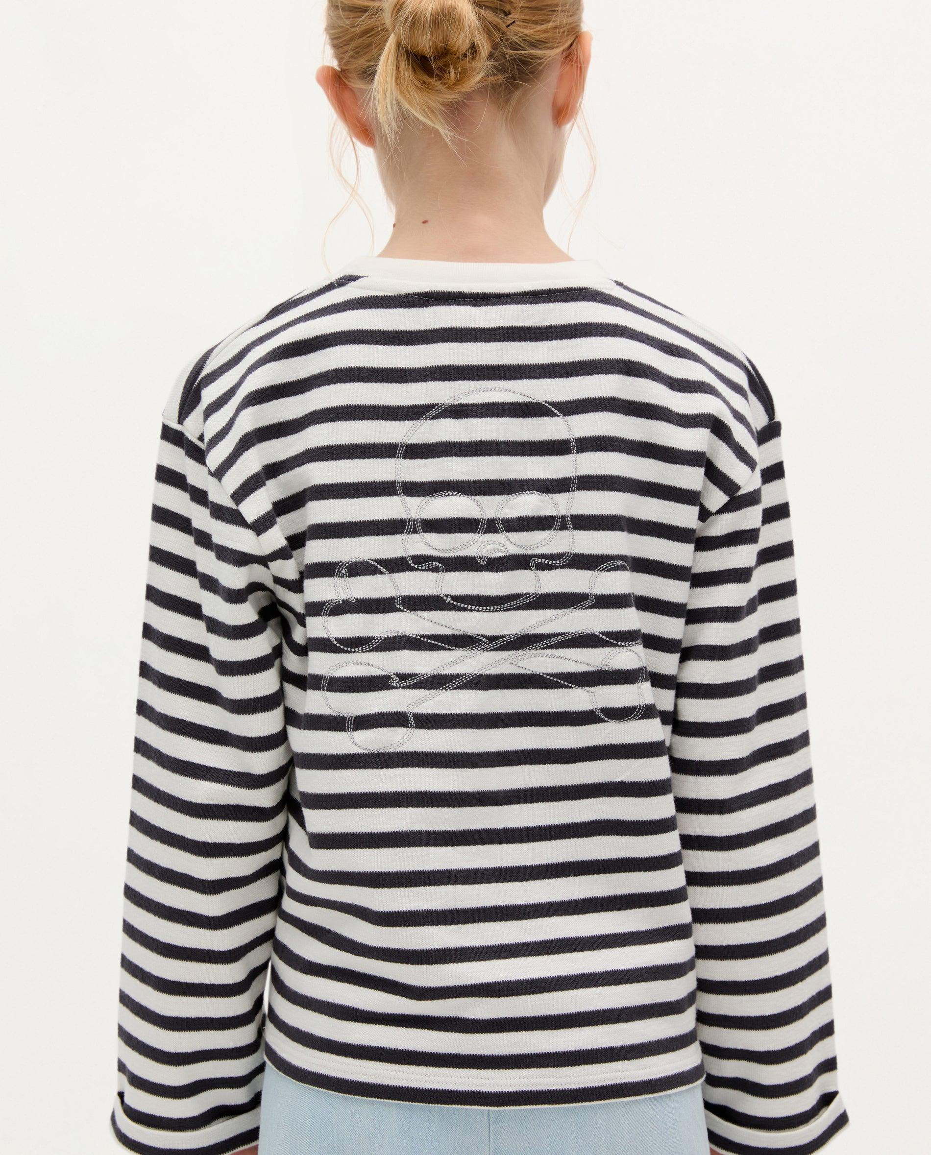 T-shirt Infantil de Algodão Às Riscas Preto / Branco-2