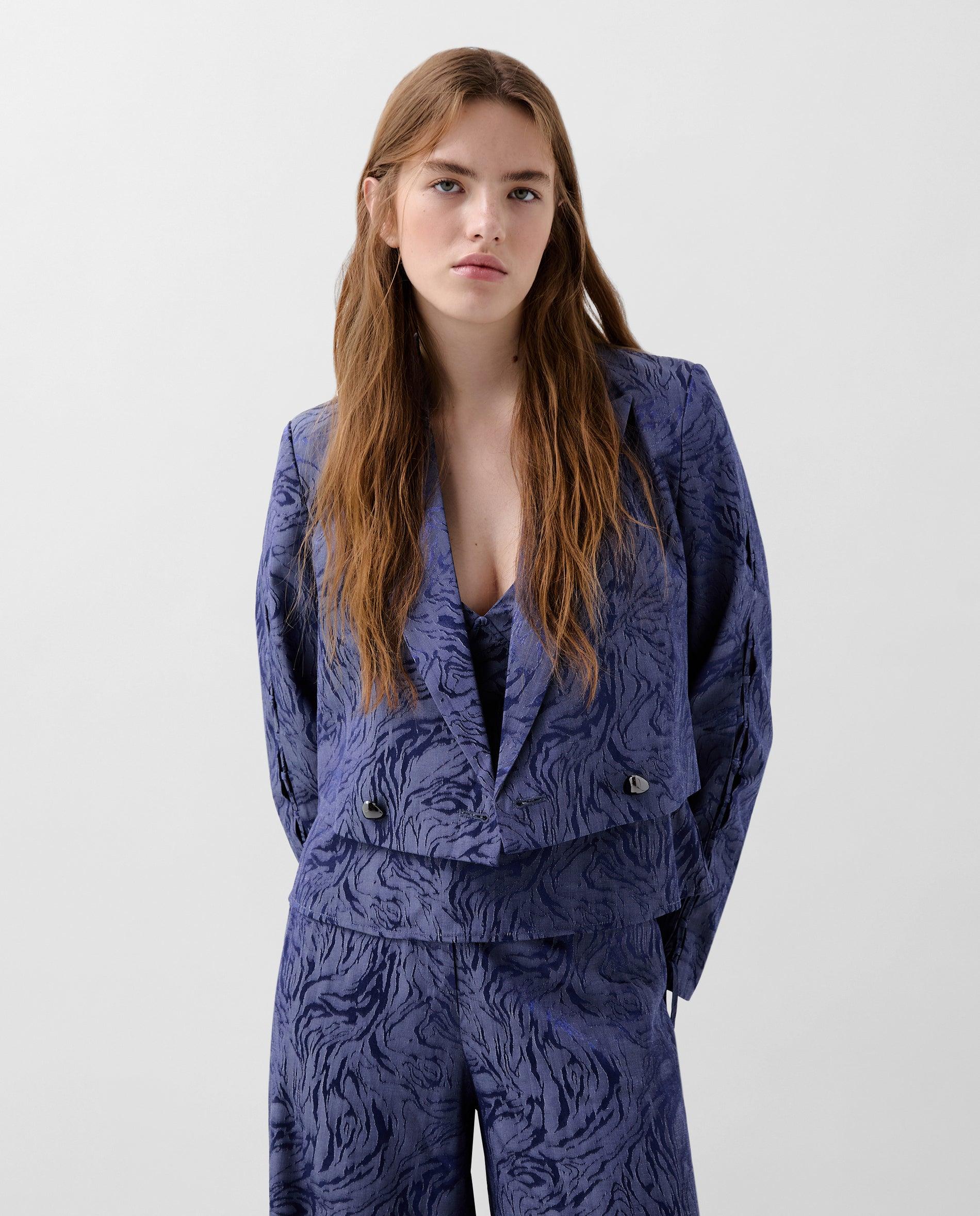 Blazer Cruzado Jacquard Azul-1