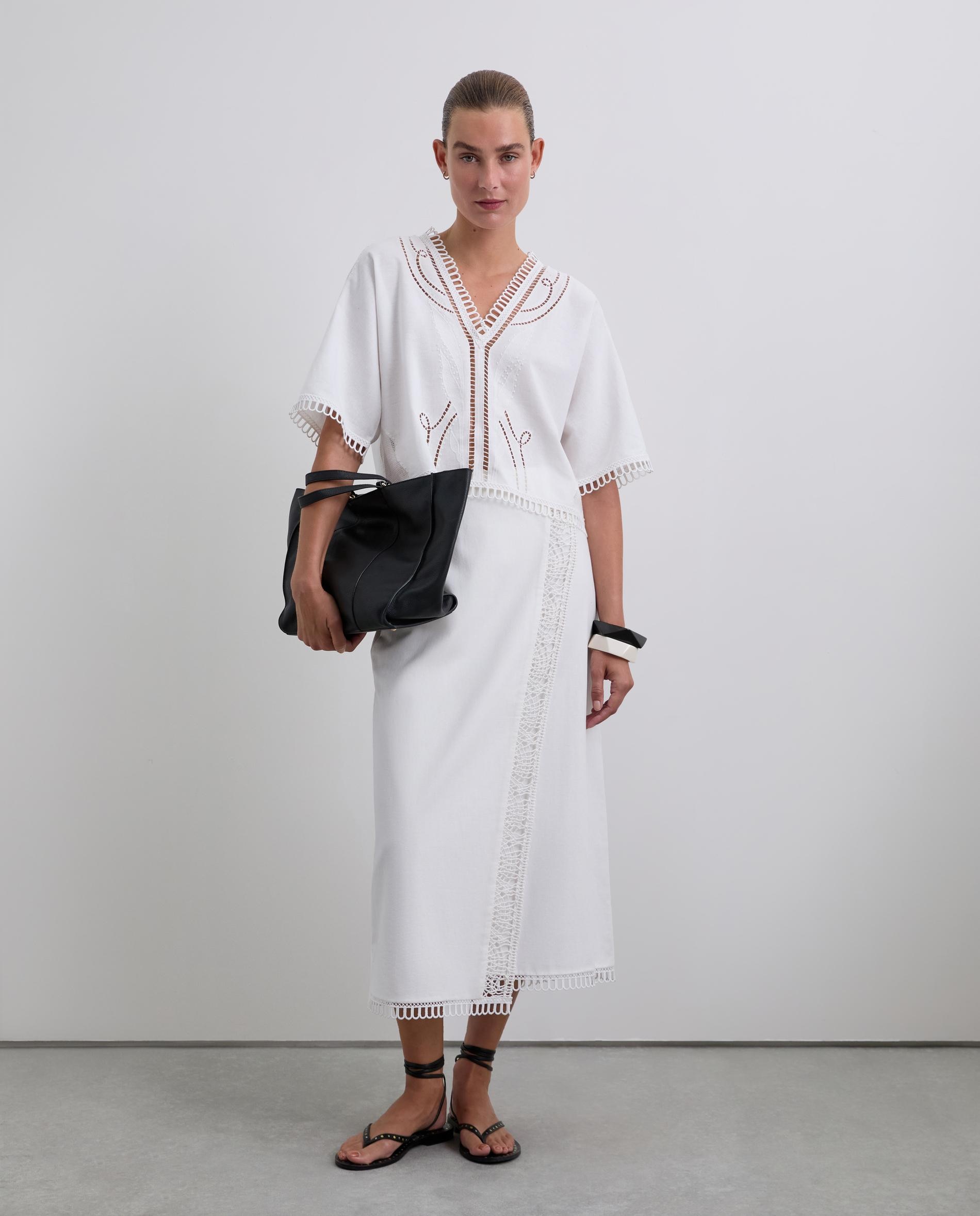 Saia Midi Tipo Pareo com Detalhes de Renda Branco-1