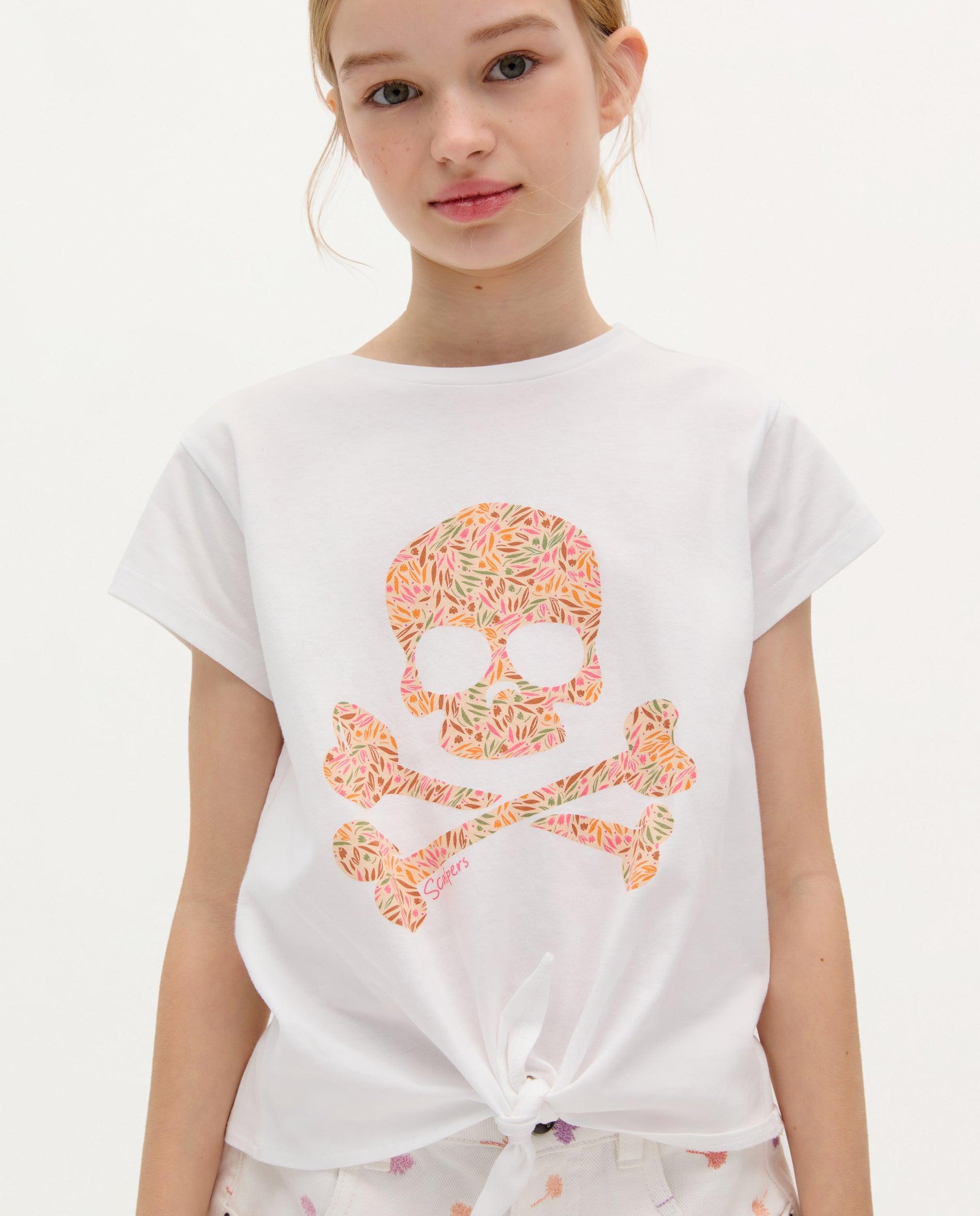 T-shirt Infantil de Algodão com Detalhe de Nó Branco-1