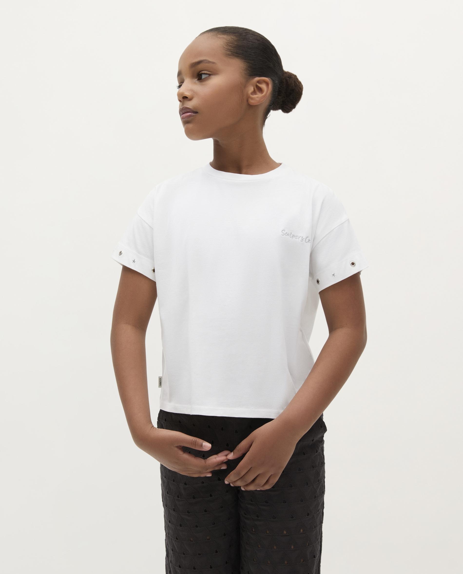 T-shirt Infantil de Algodão com Detalhe de Tachas Scalpers Branco-1