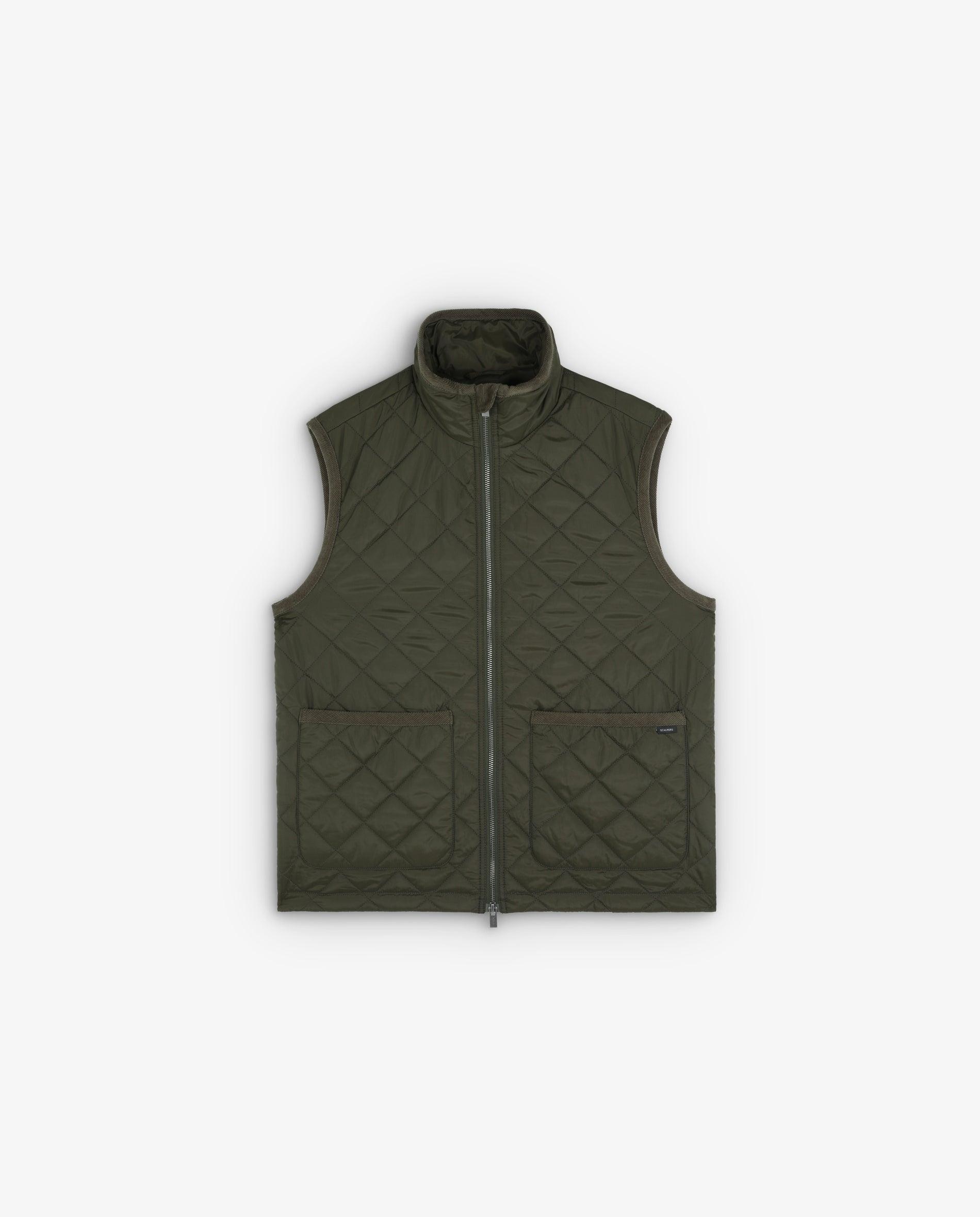 Colete de Sobretudo com Gola Subida e Fecho Zip Verde-escuro-1