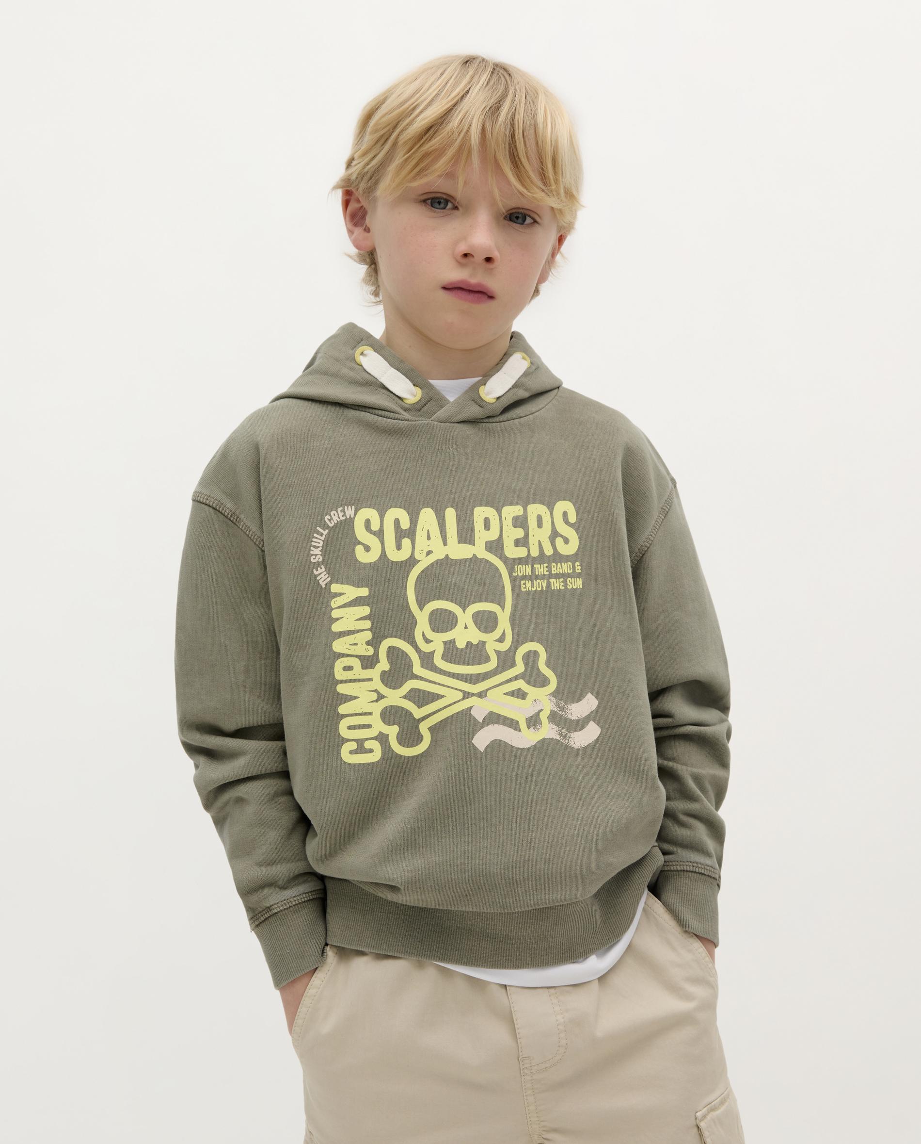 Sweat Infantil de Algodão com Capuz Caqui-1