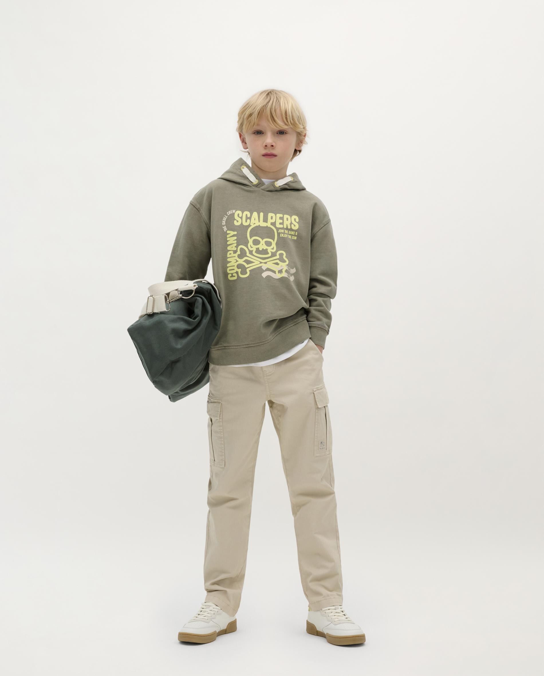 Sweat Infantil de Algodão com Capuz Caqui-3