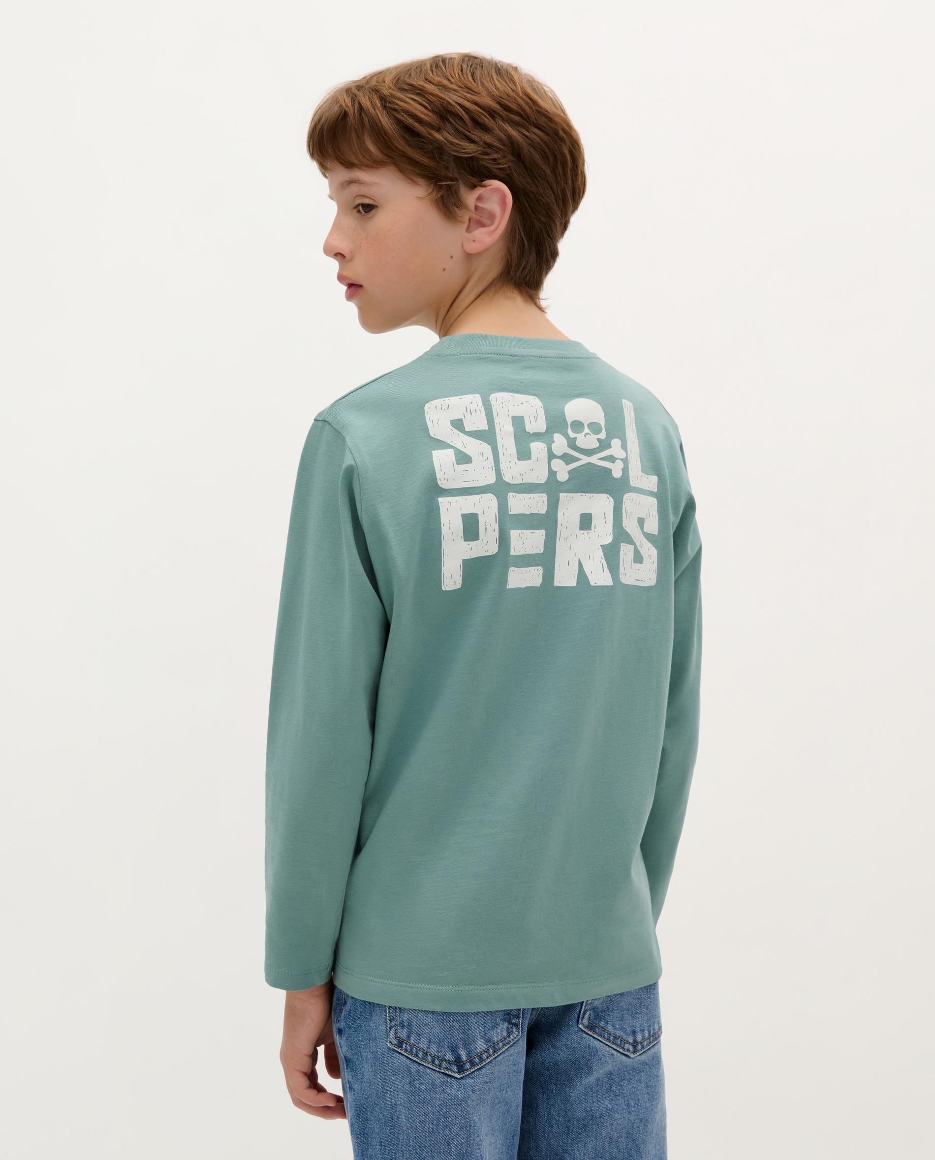 T-shirt Infantil de Algodão de Manga Comprida Verde-azulado-2