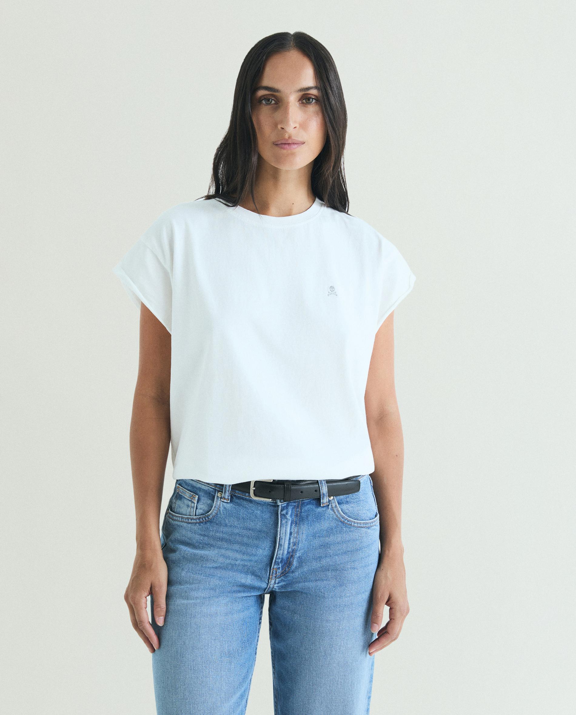 T-shirt em Algodão de Manga Curta Branco-1