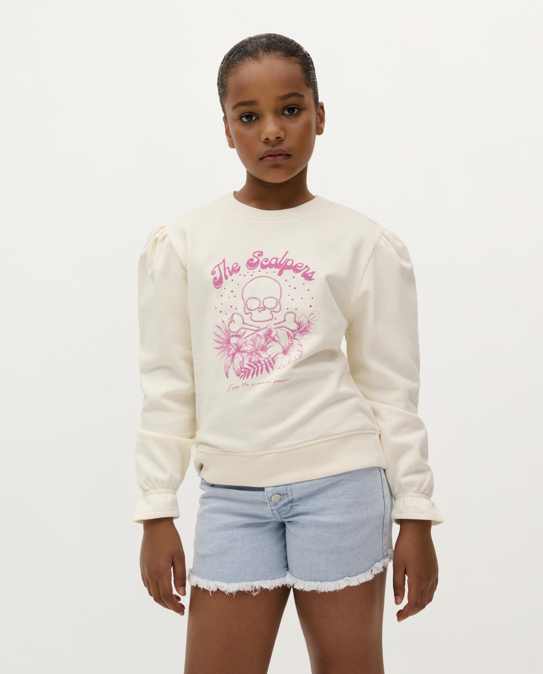 Sweatshirt Infantil de Algodão com Mangas Abalonadas Branco-1