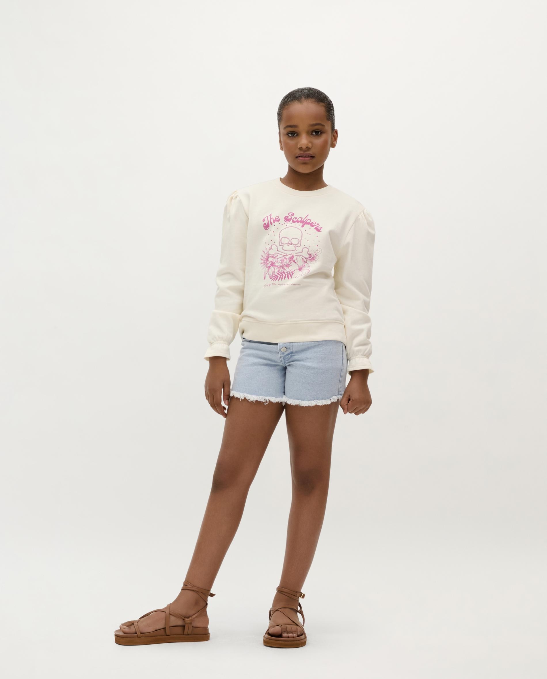 Sweatshirt Infantil de Algodão com Mangas Abalonadas Branco-3