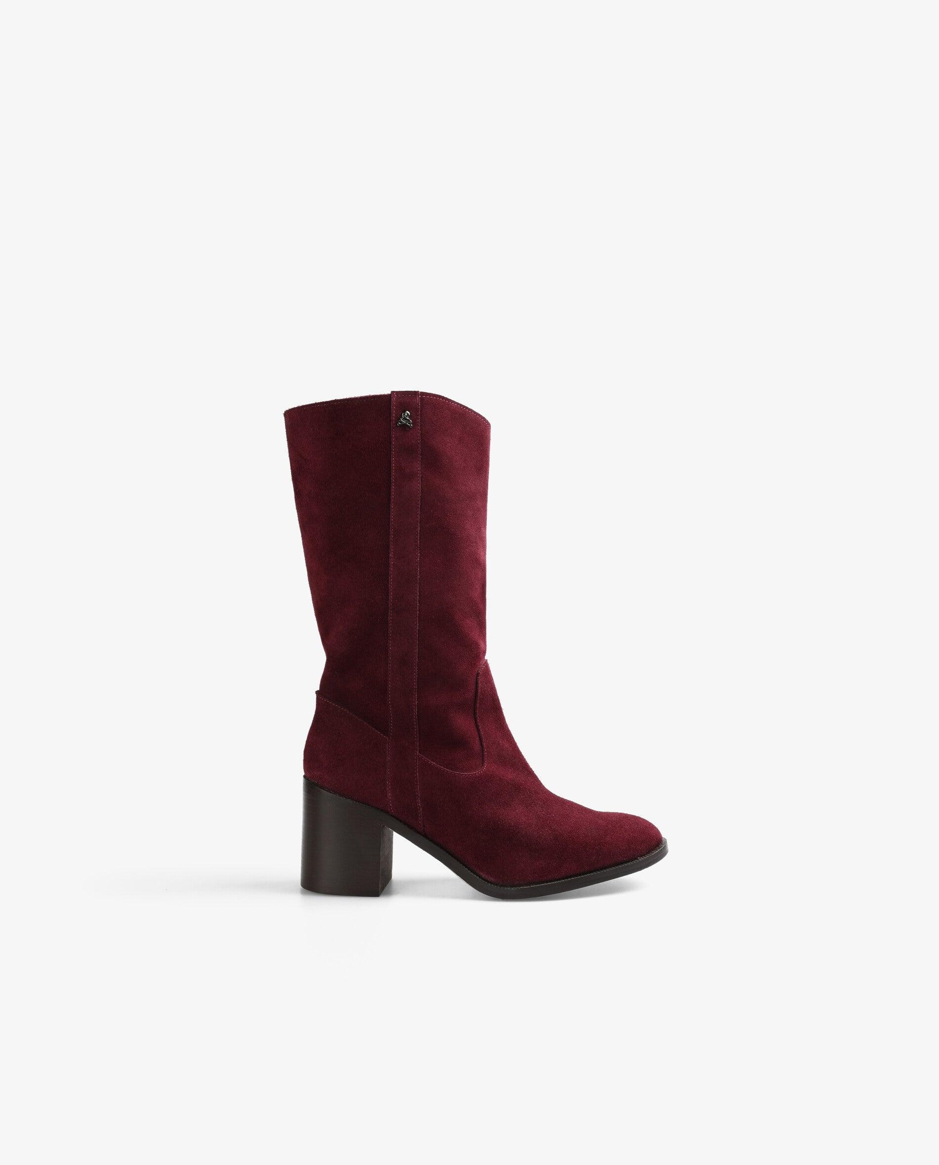 Botas Básicas de Pele com Salto Bordeaux-1