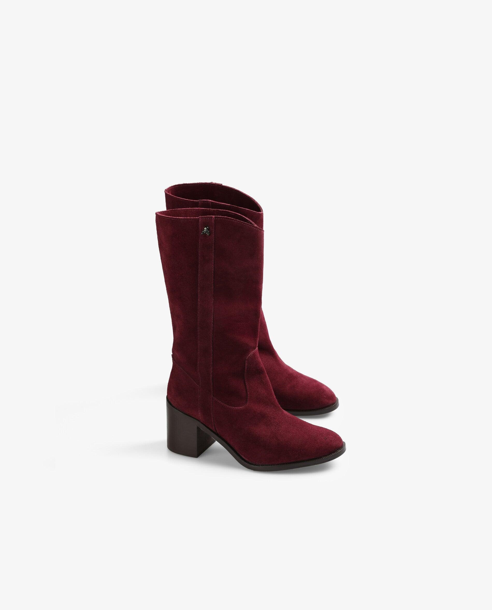 Botas Básicas de Pele com Salto Bordeaux-2