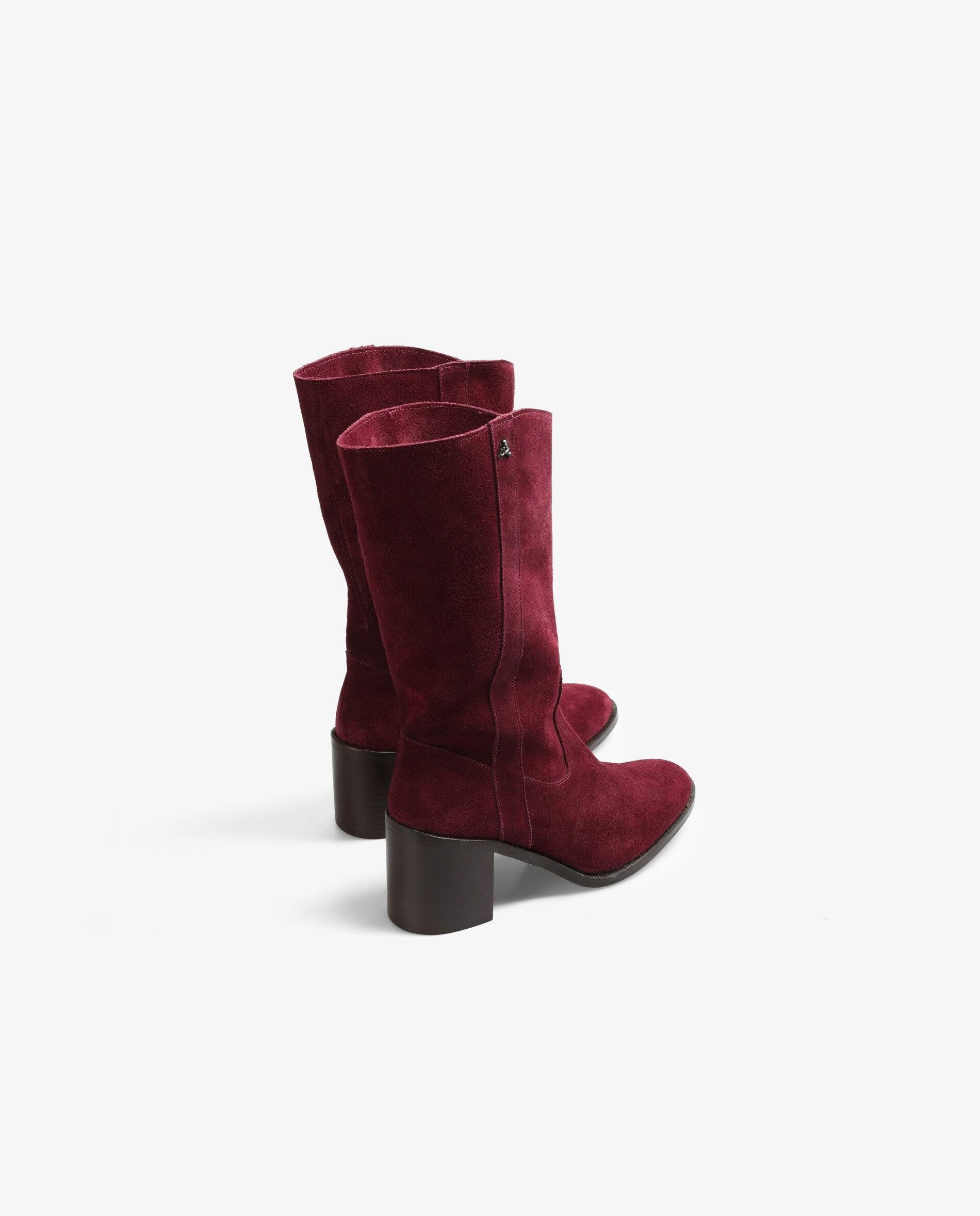 Botas Básicas de Pele com Salto Bordeaux-3