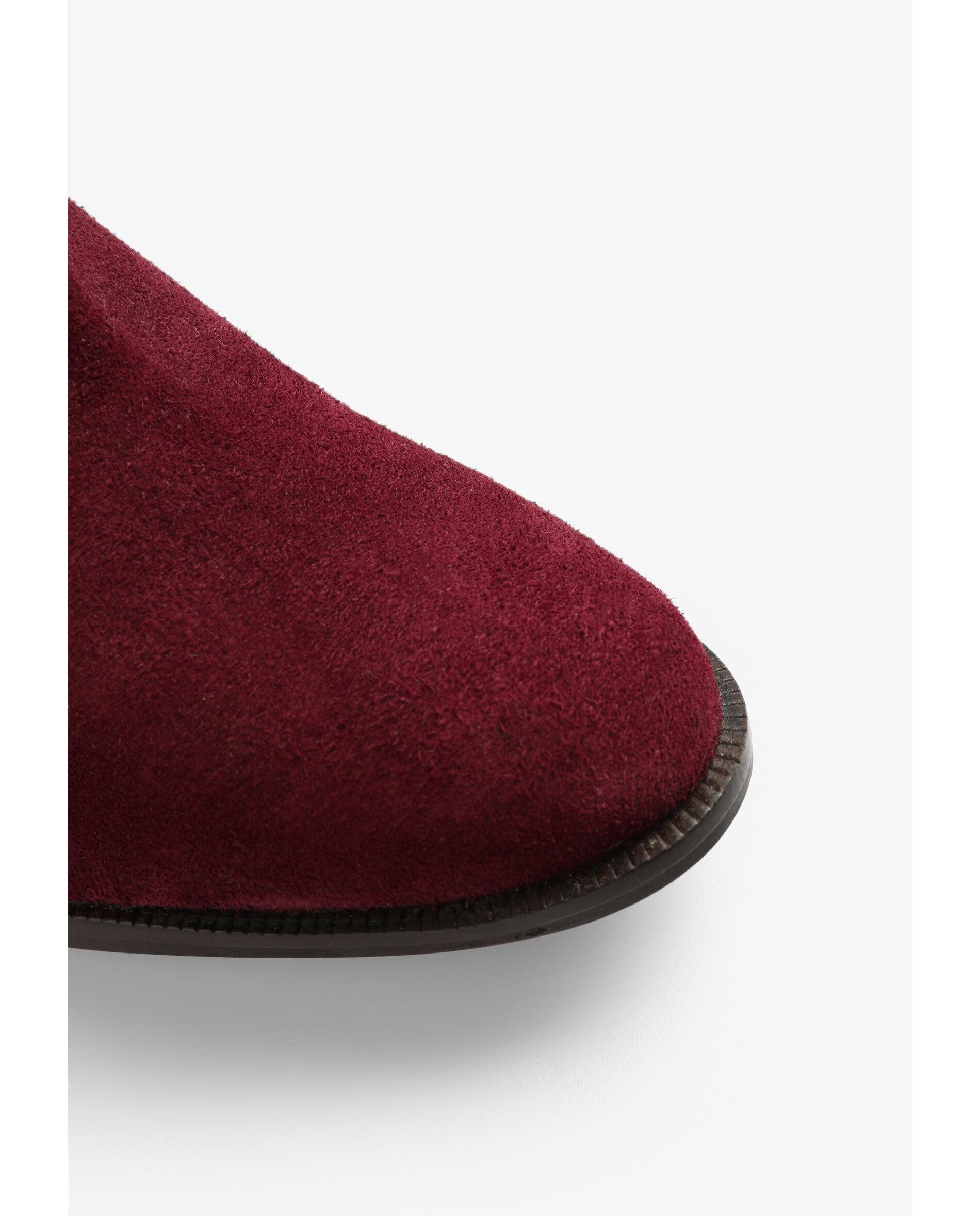 Botas Básicas de Pele com Salto Bordeaux-5