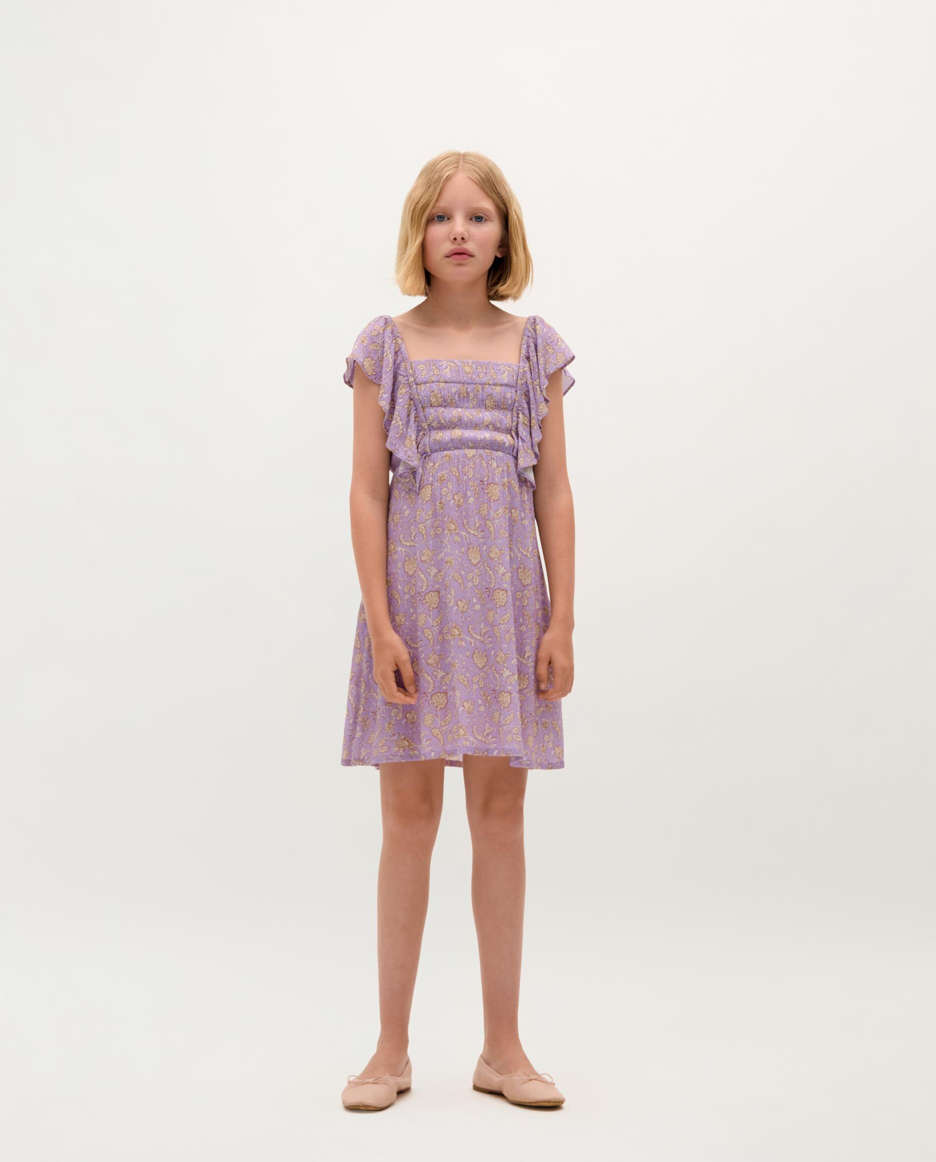 Vestido com Folhos e Estampado Floral Scalpers Lilás-1