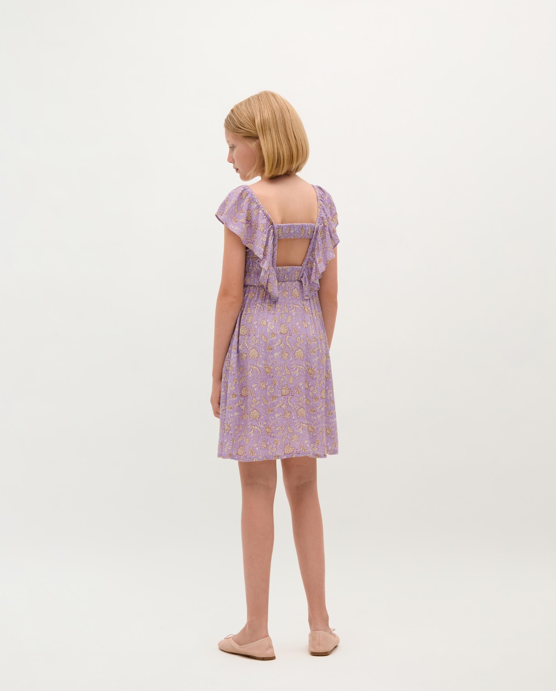 Vestido com Folhos e Estampado Floral Scalpers Lilás-2