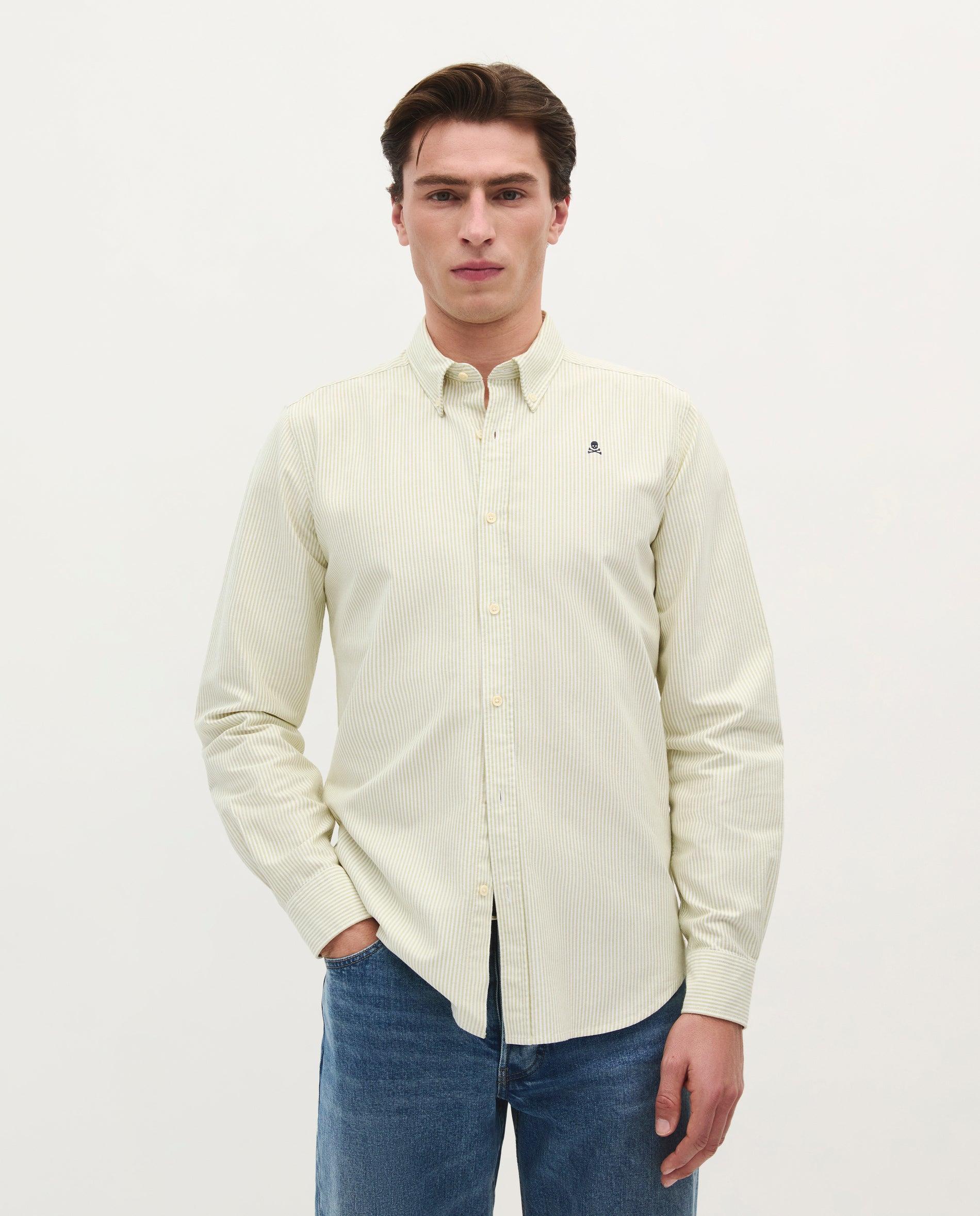 Camisa em Algodão às Riscas Amarelo-1