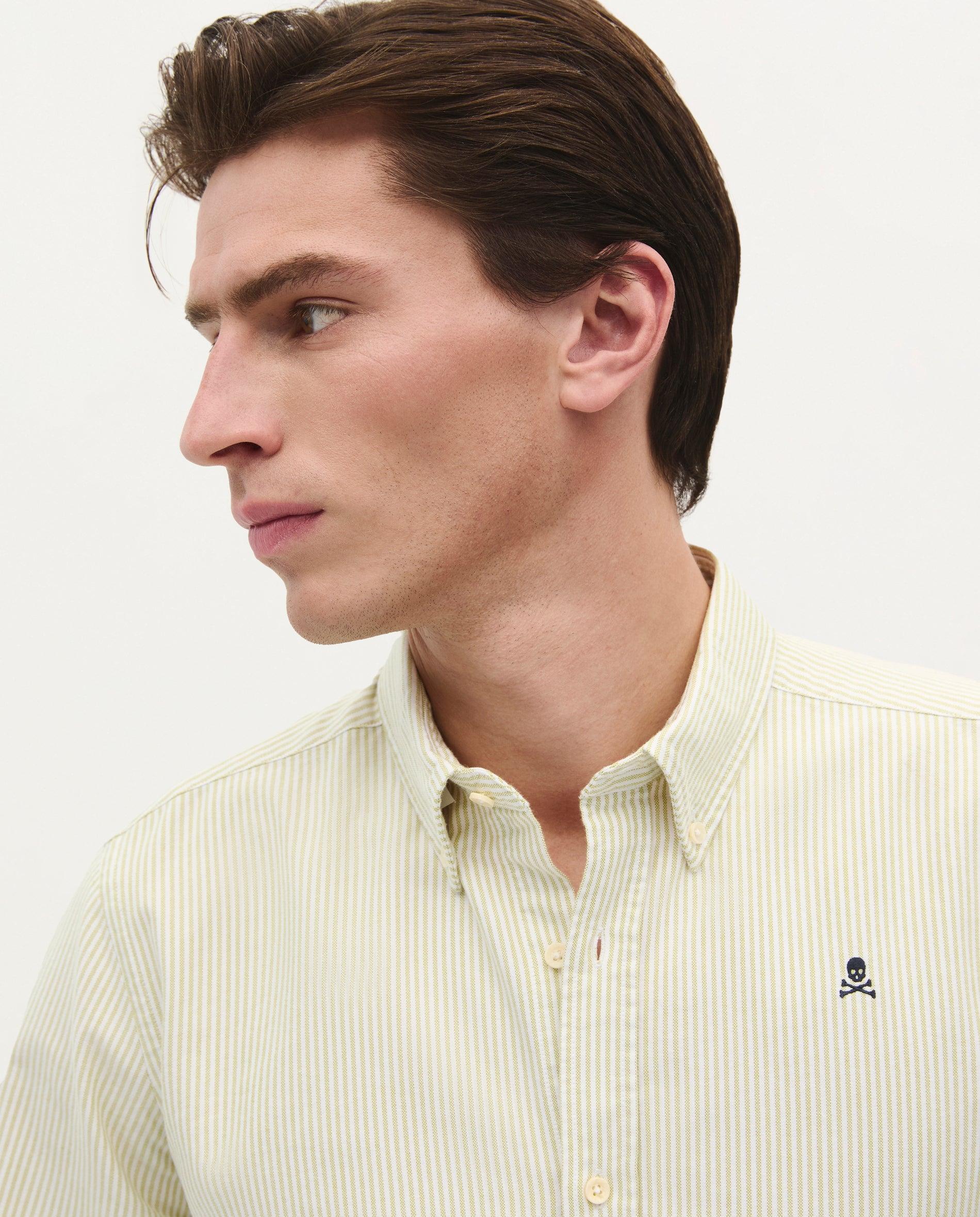 Camisa em Algodão às Riscas Amarelo-3