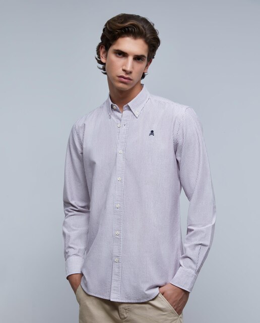 Camisa de Corte Regular Fit às Riscas - Bordeaux