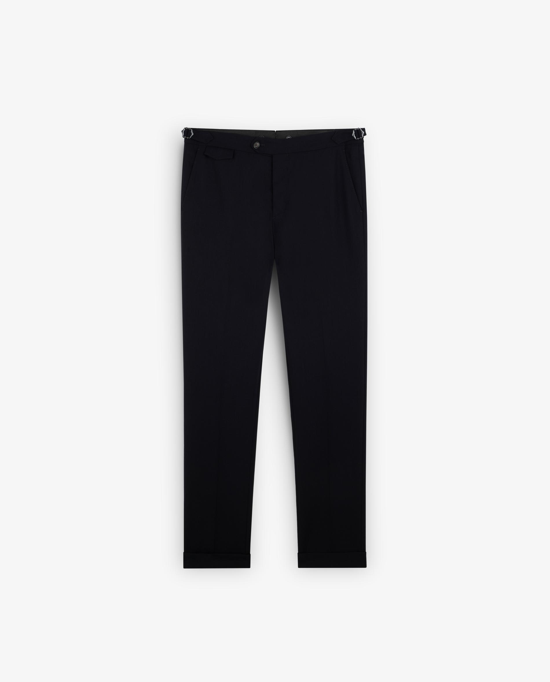 Calças de Fato com Corte a Direito e Fecho Zip e Botão Navy-7