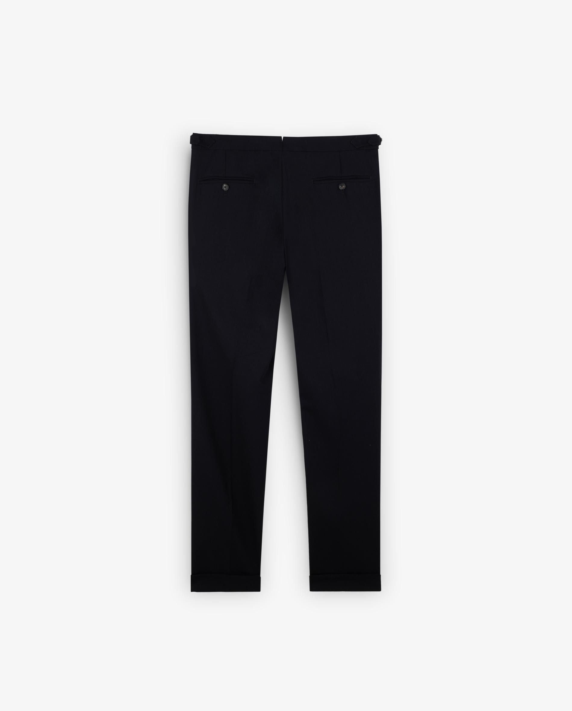 Calças de Fato com Corte a Direito e Fecho Zip e Botão Navy-8