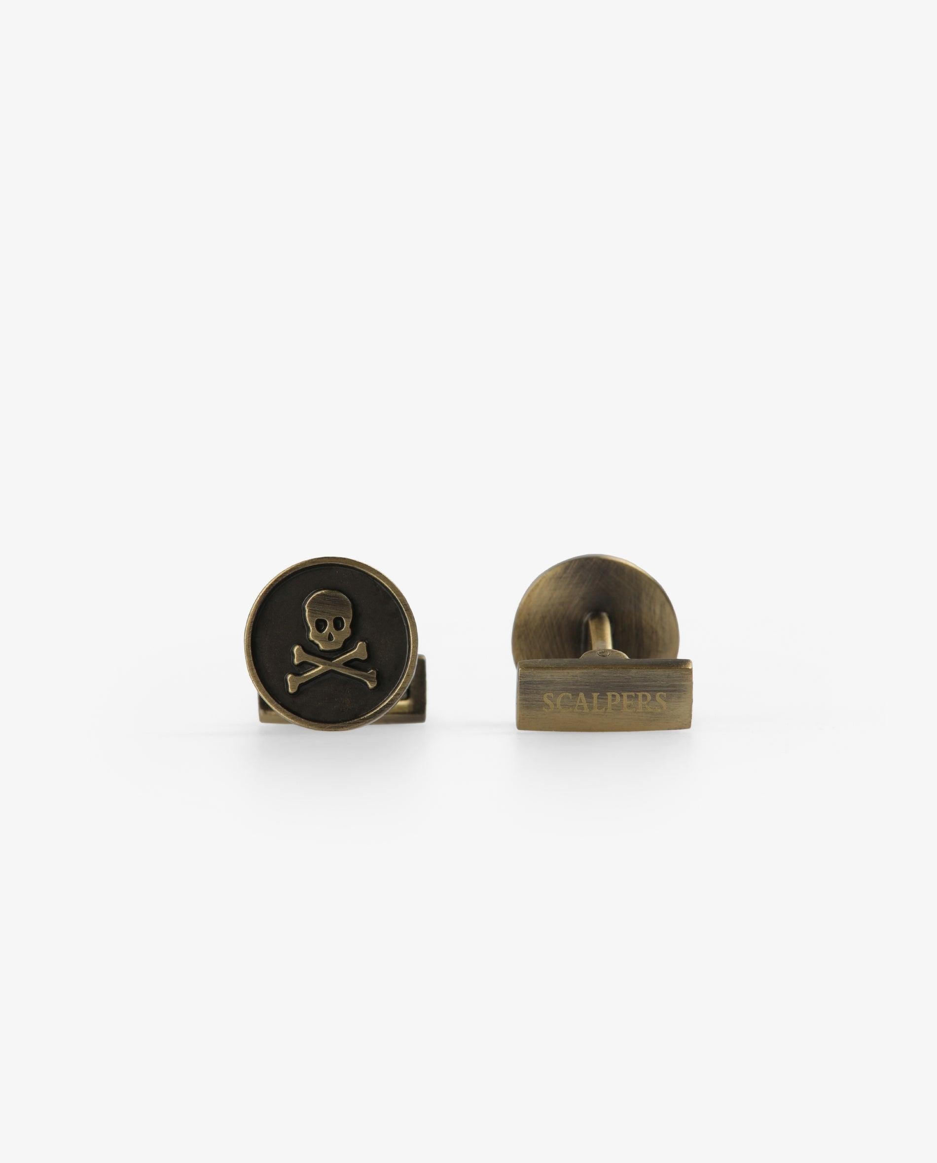 Botões de Punho com Caveira Gravada Ouro-2