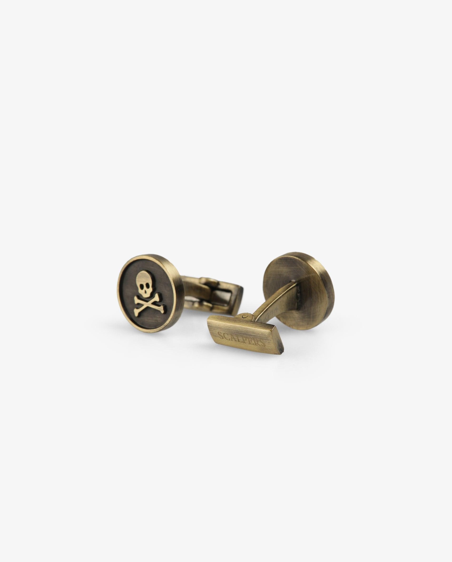 Botões de Punho com Caveira Gravada Ouro-3