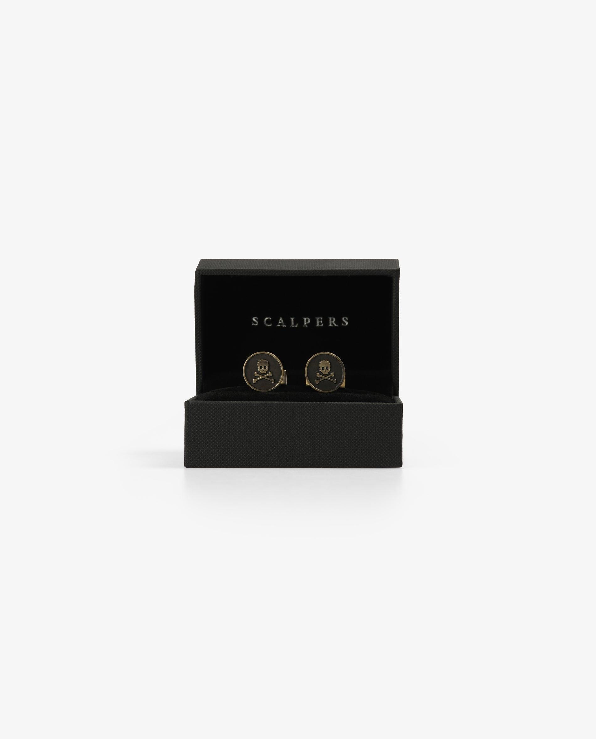 Botões de Punho com Caveira Gravada Ouro-4