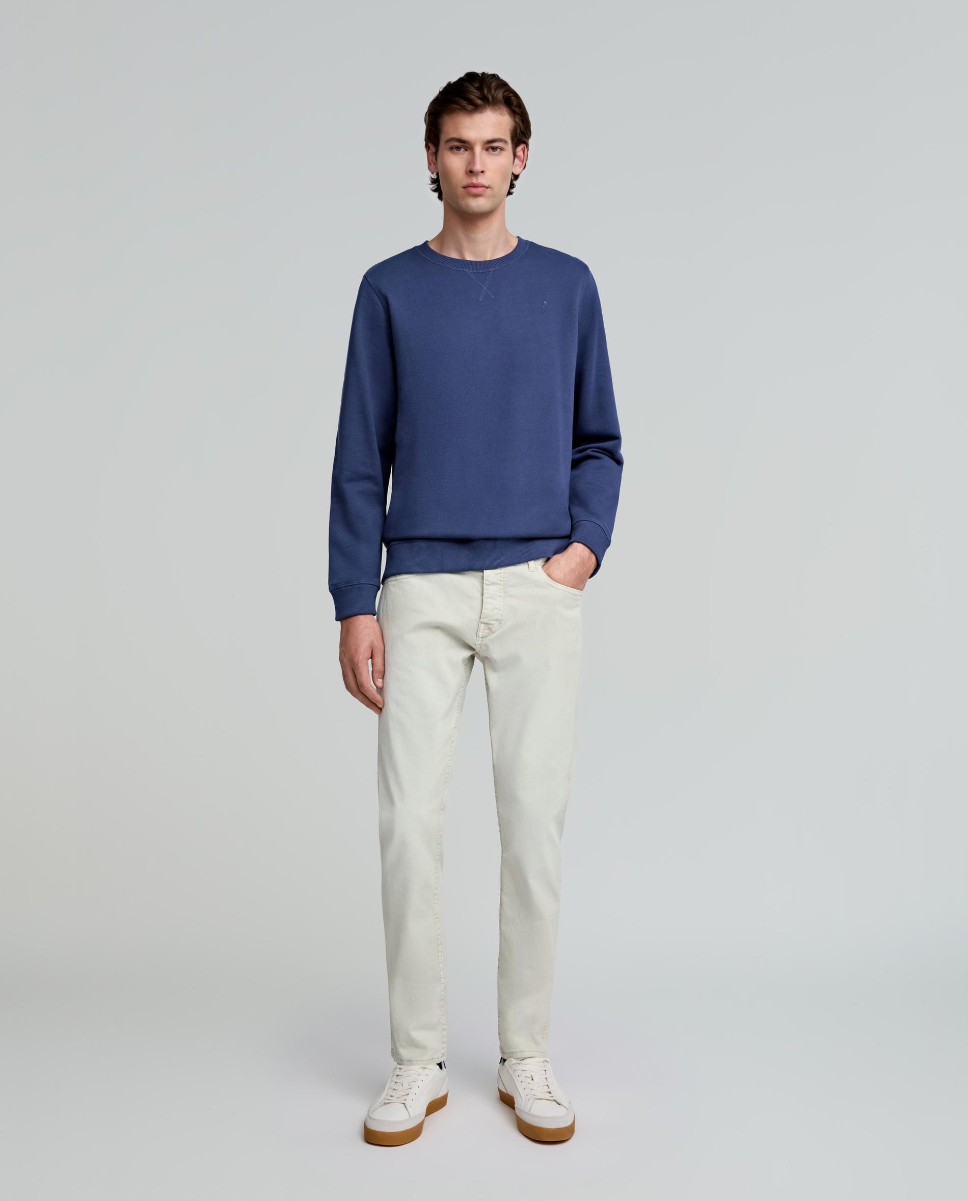Jeans Slim de Algodão com Fecho Zip e Botão Bege-1