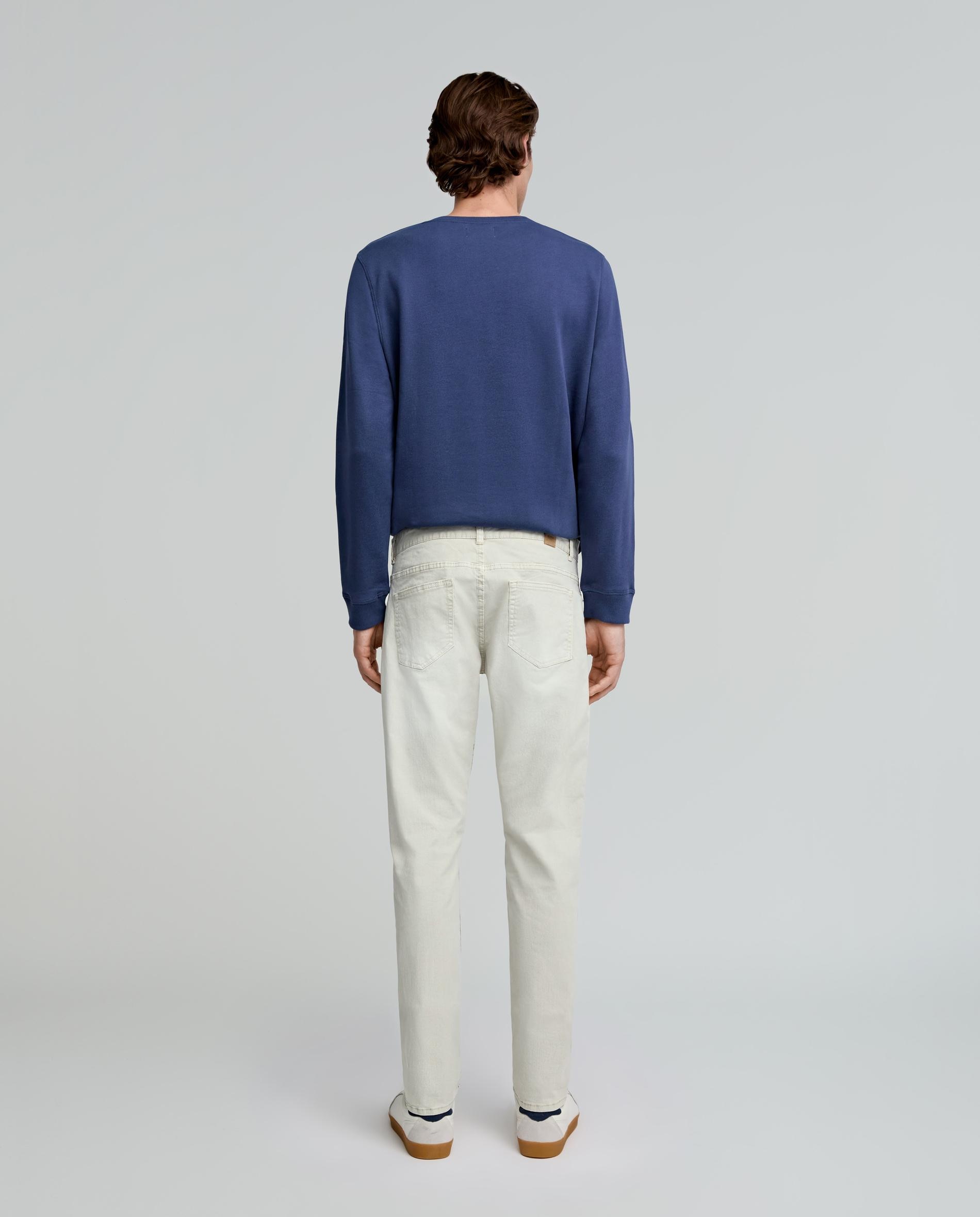 Jeans Slim de Algodão com Fecho Zip e Botão Bege-2