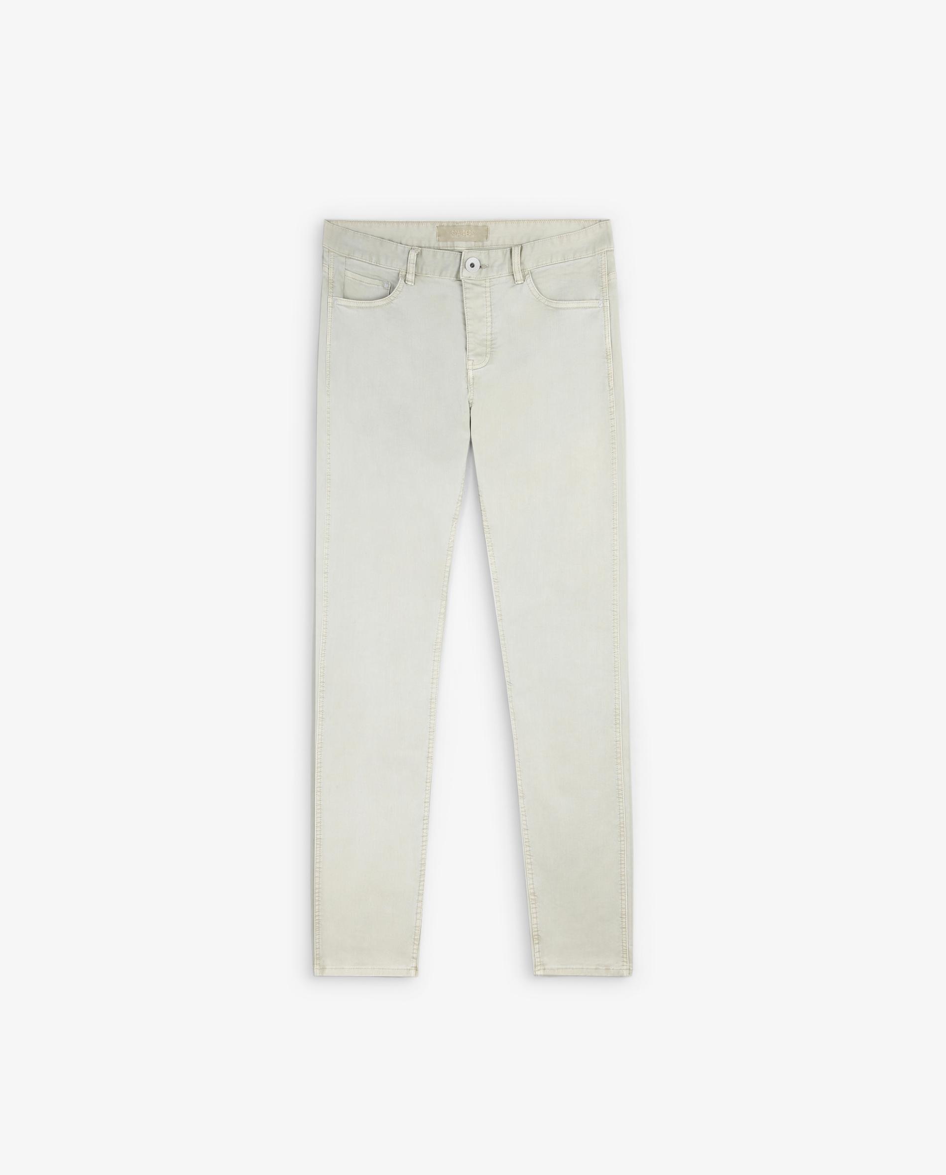 Jeans Slim de Algodão com Fecho Zip e Botão Bege-4