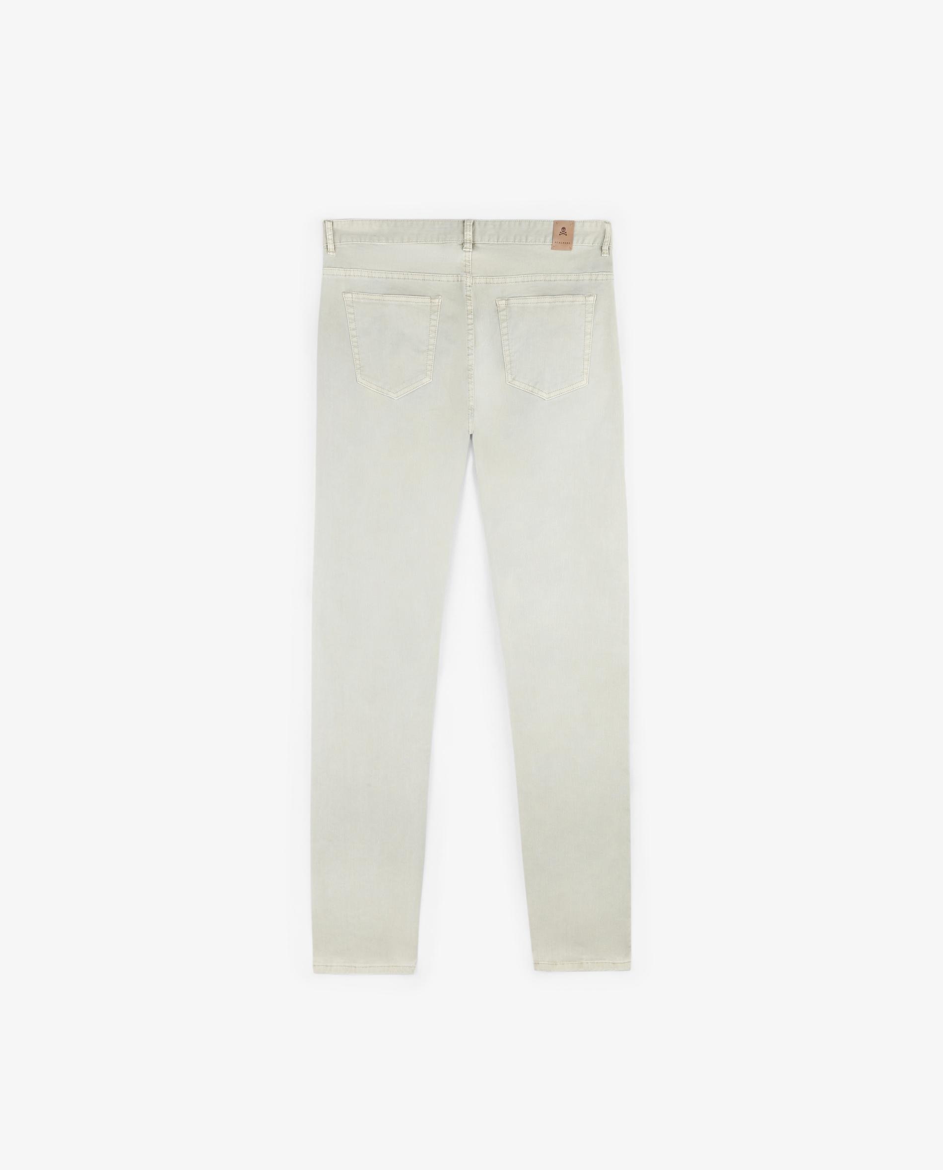 Jeans Slim de Algodão com Fecho Zip e Botão Bege-5