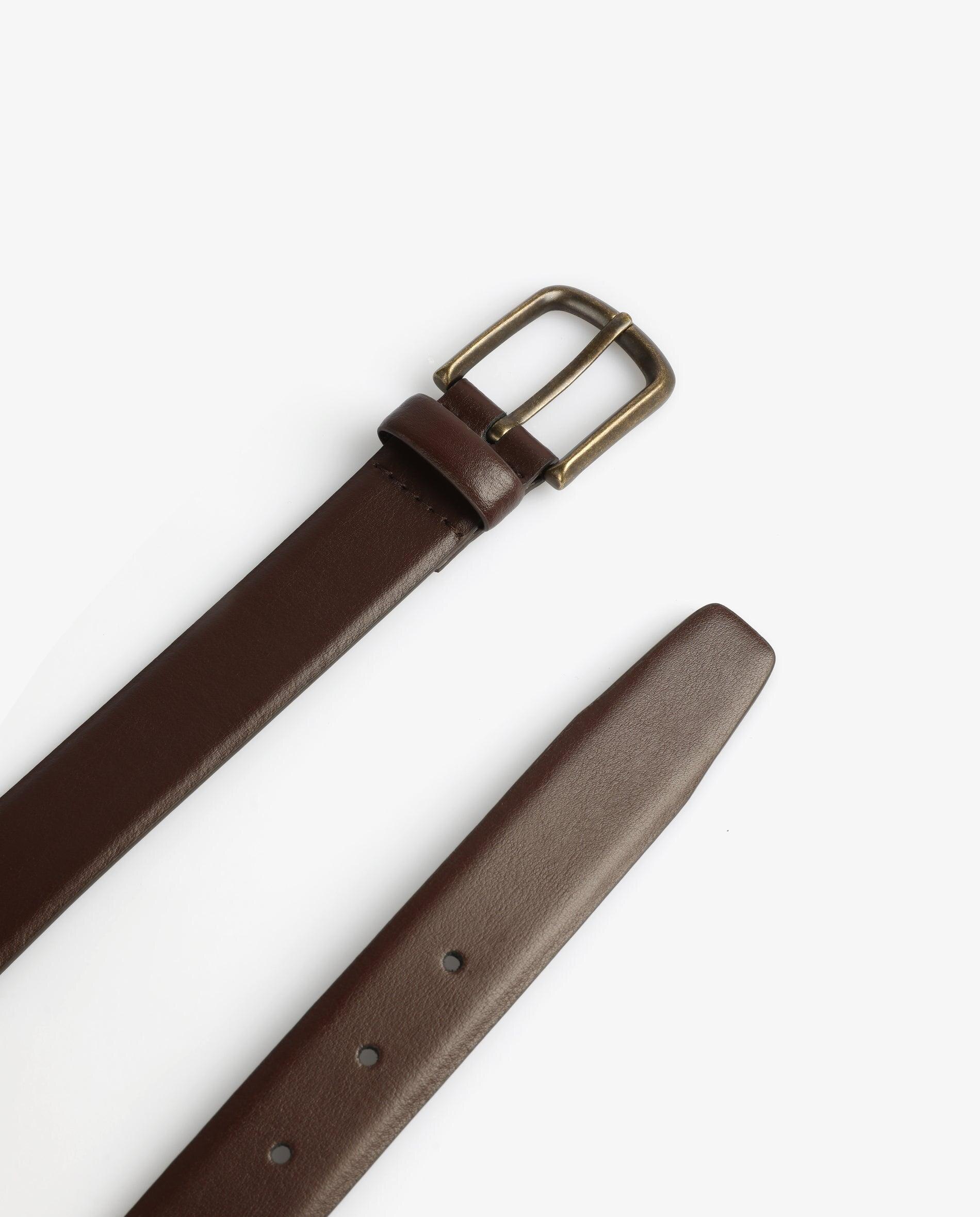 Cinto de Pele com Fivela Metálica Castanho-4