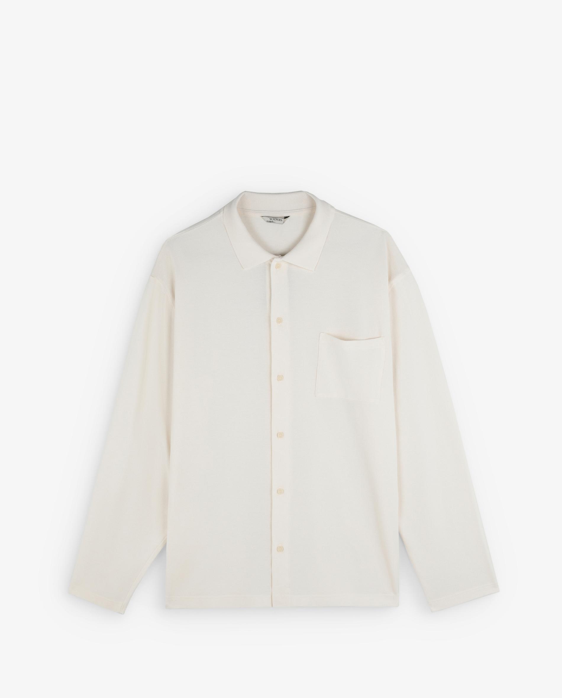 Polo Abotoado de Manga Comprida Creme-1