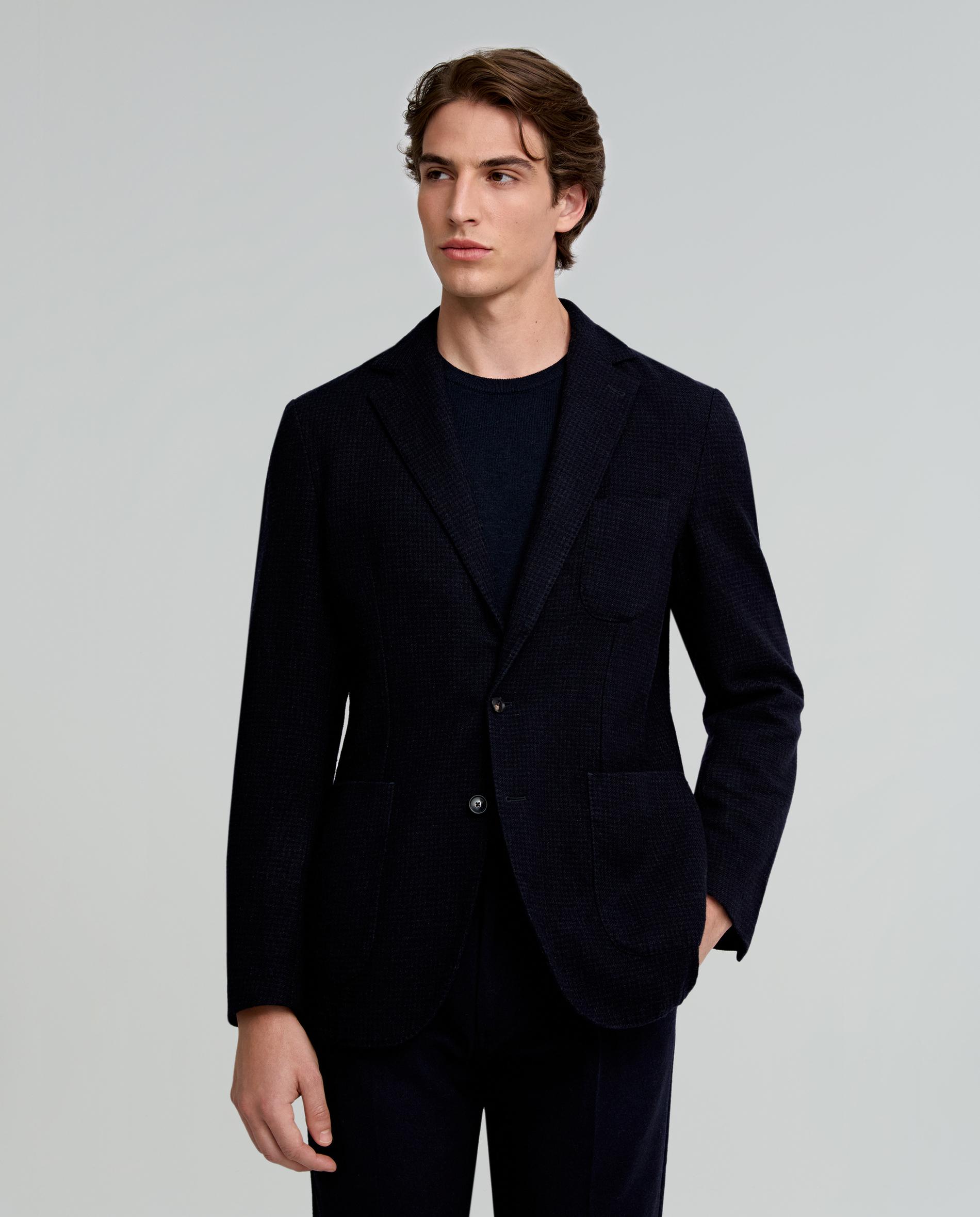 Blazer Regular Fit com Microestampado Aos Quadrados Azul-marinho-1