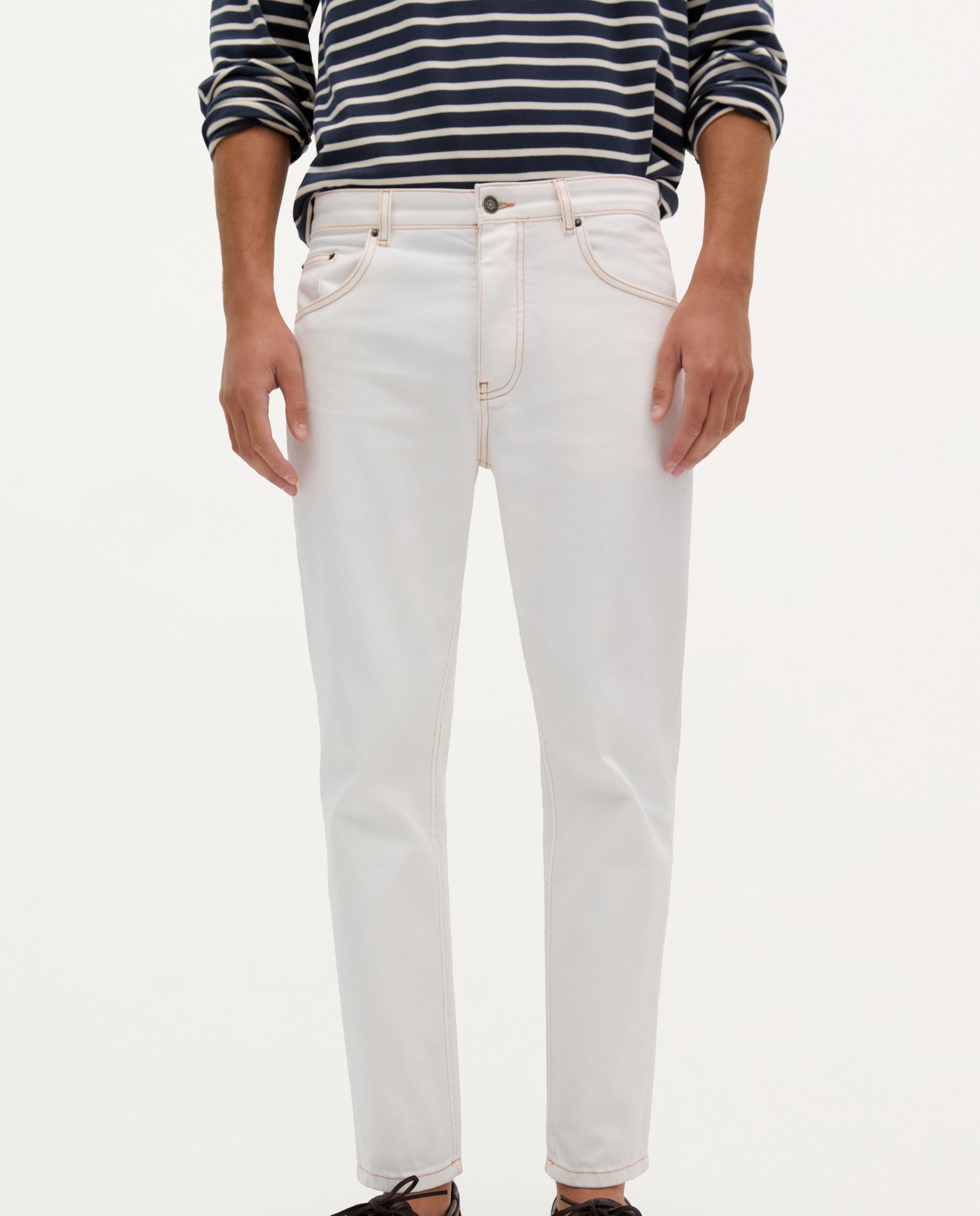 Jeans Regular Cropped com Presilhas na Cintura Creme-2