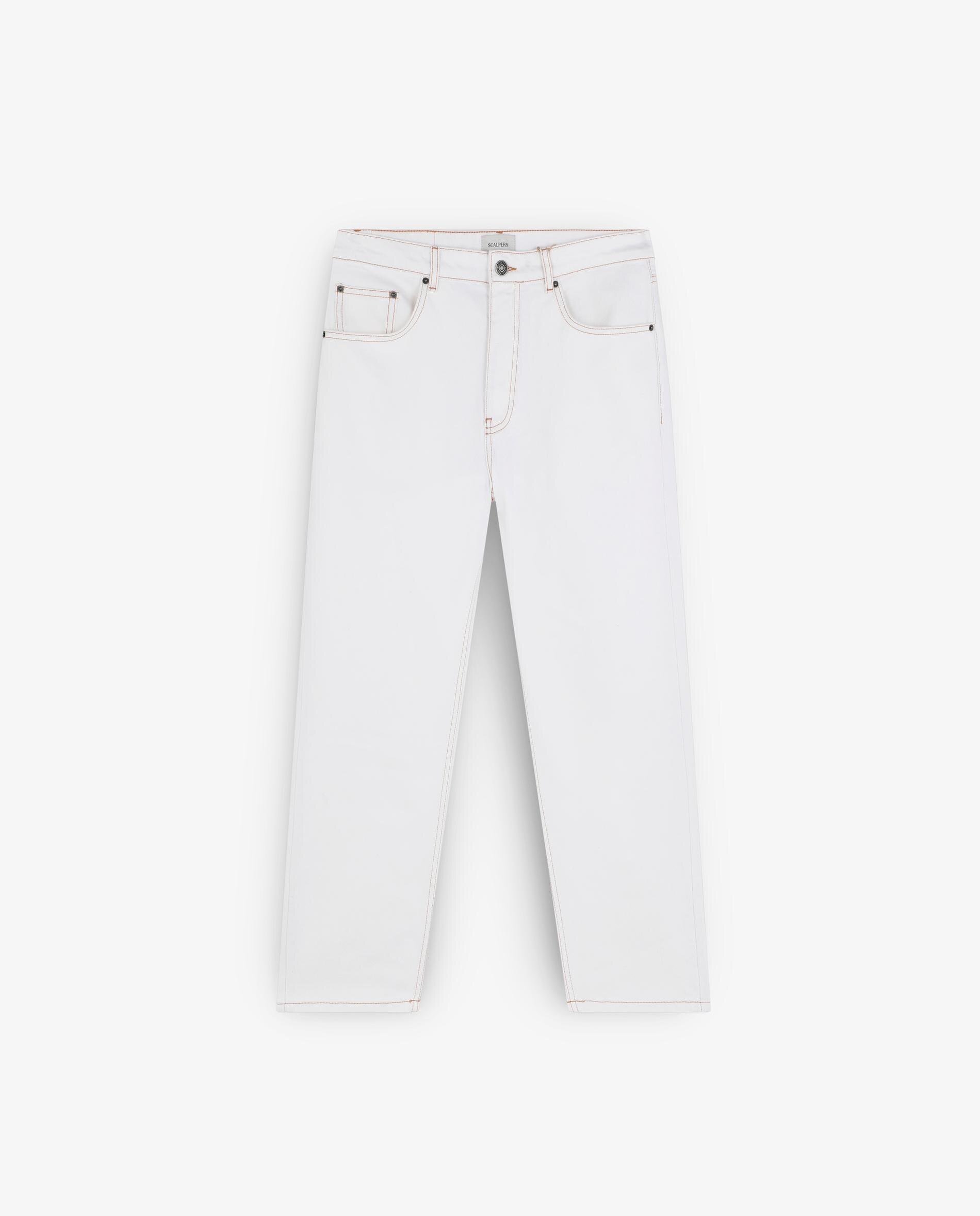 Jeans Regular Cropped com Presilhas na Cintura Creme-6