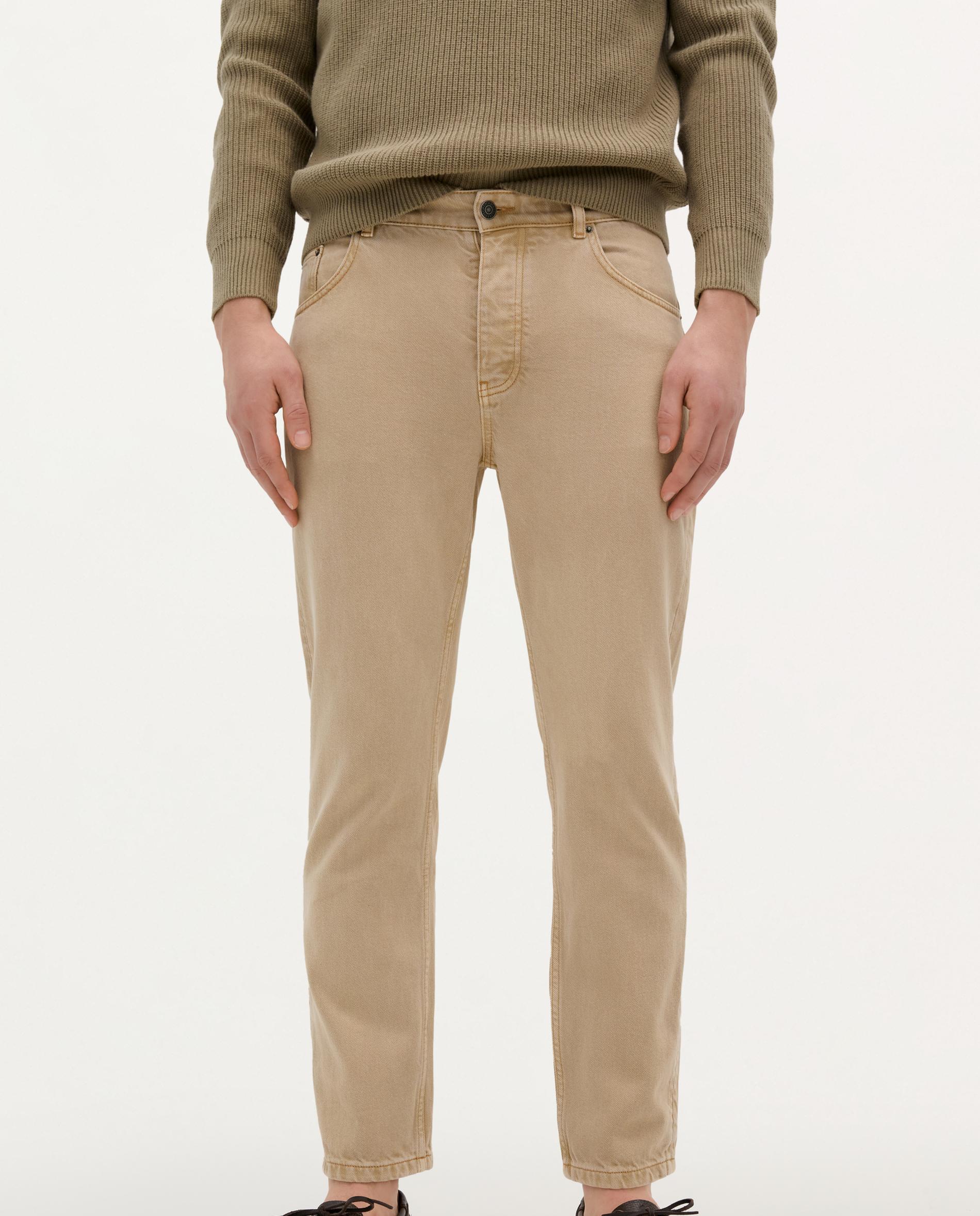 Jeans Regular Cropped com Presilhas na Cintura Taupe-2