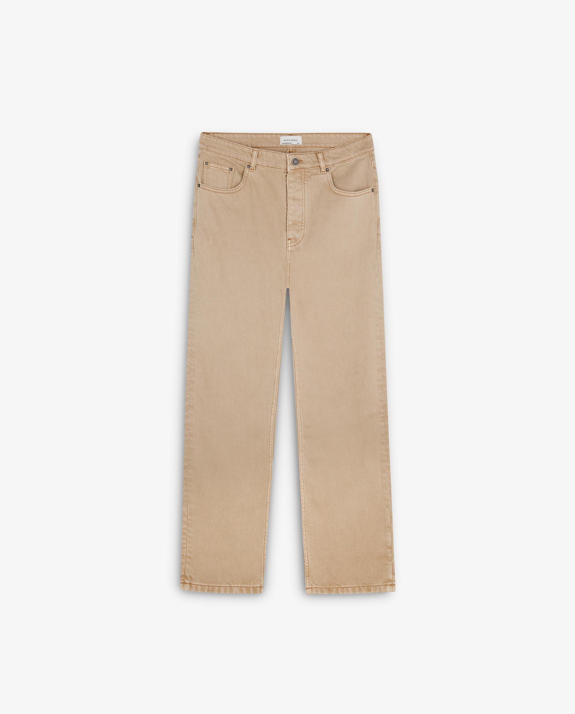 Jeans Regular Cropped com Presilhas na Cintura Taupe-5