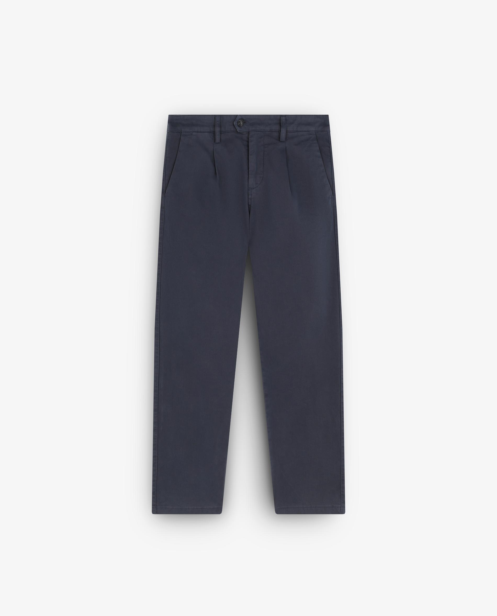 Calças Chino de Corte Relaxed com Fecho de Correr e Botão Azul-marinho-5