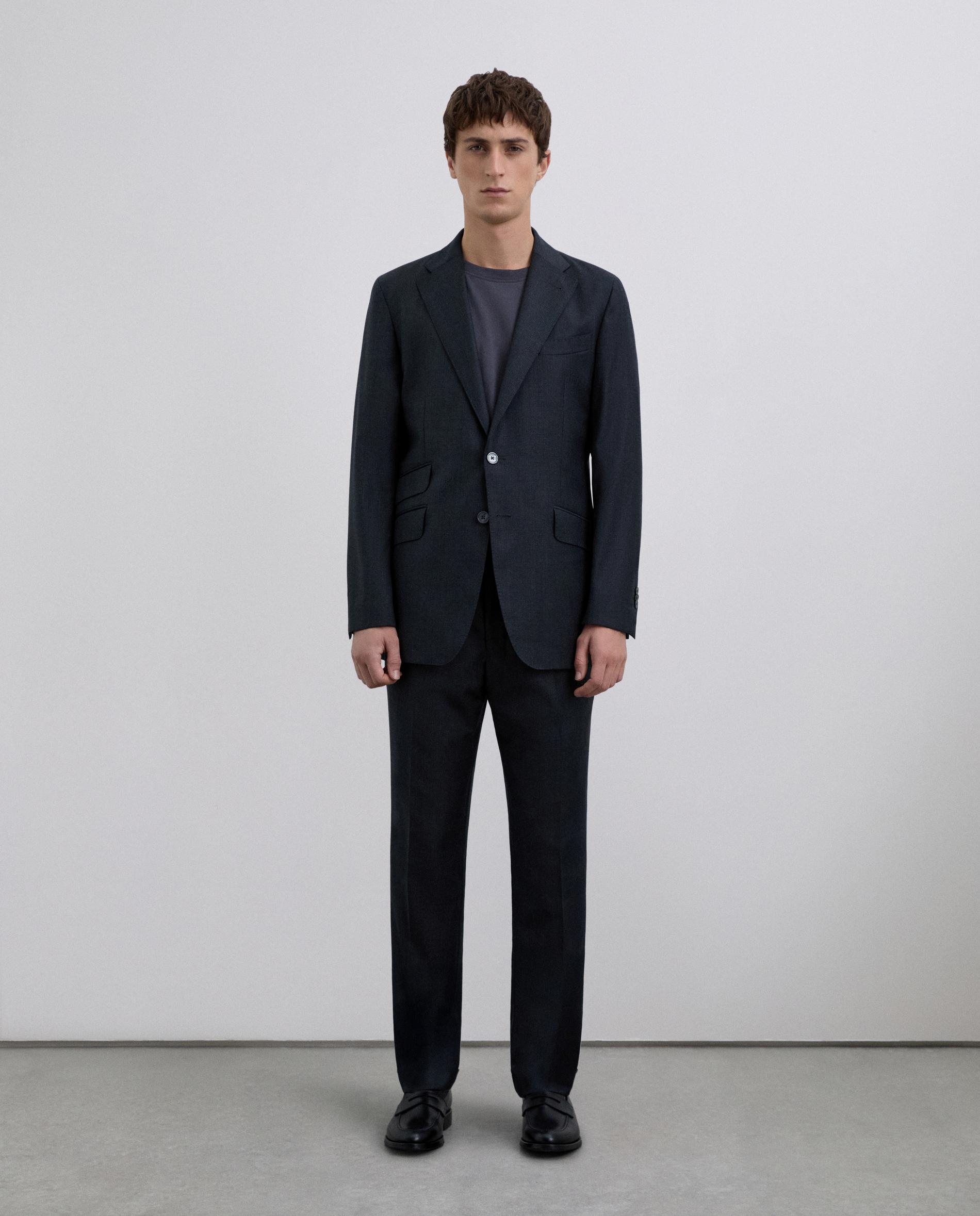 Blazer Regular Fit em Lã Aos Quadrados Cinzento-escuro-2
