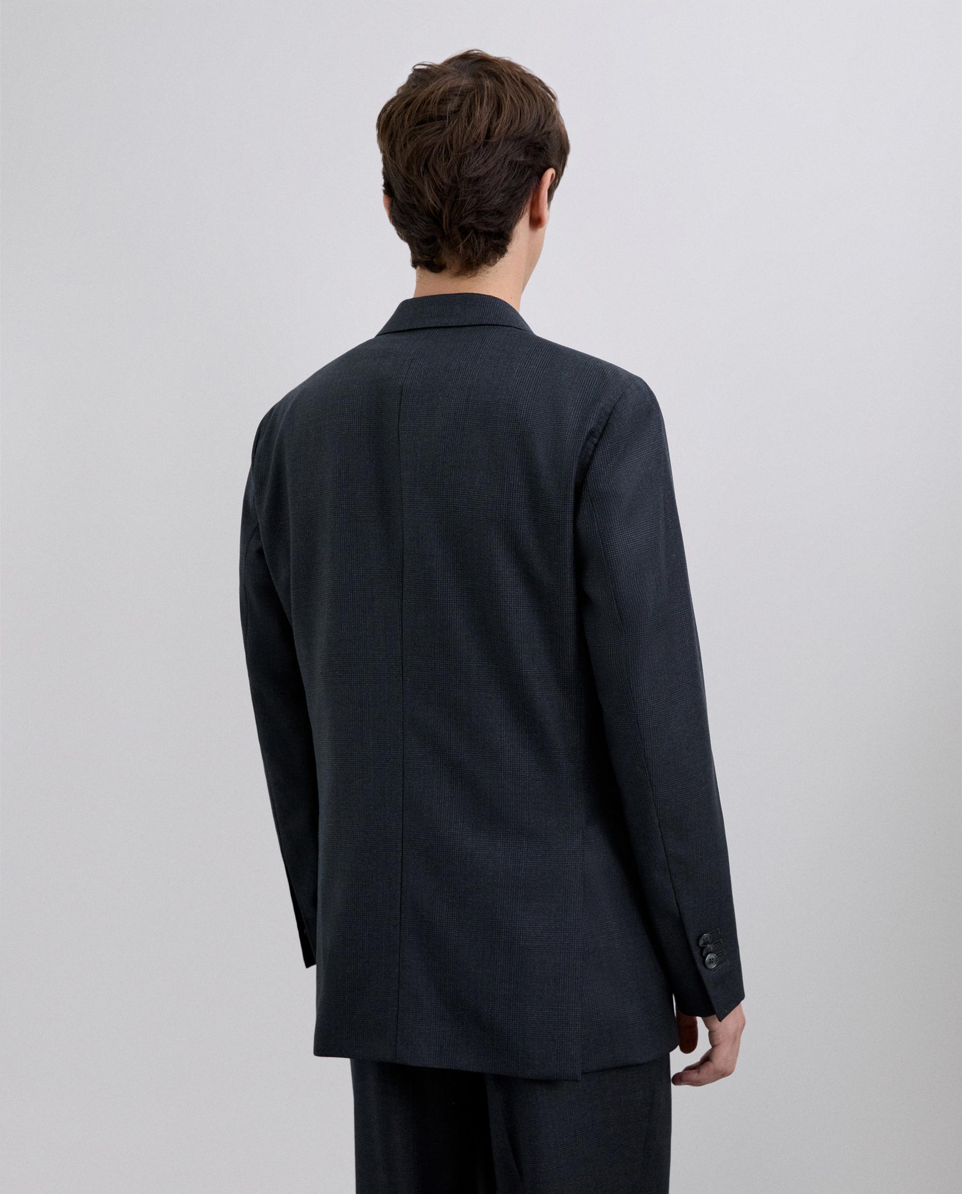 Blazer Regular Fit em Lã Aos Quadrados Cinzento-escuro-3