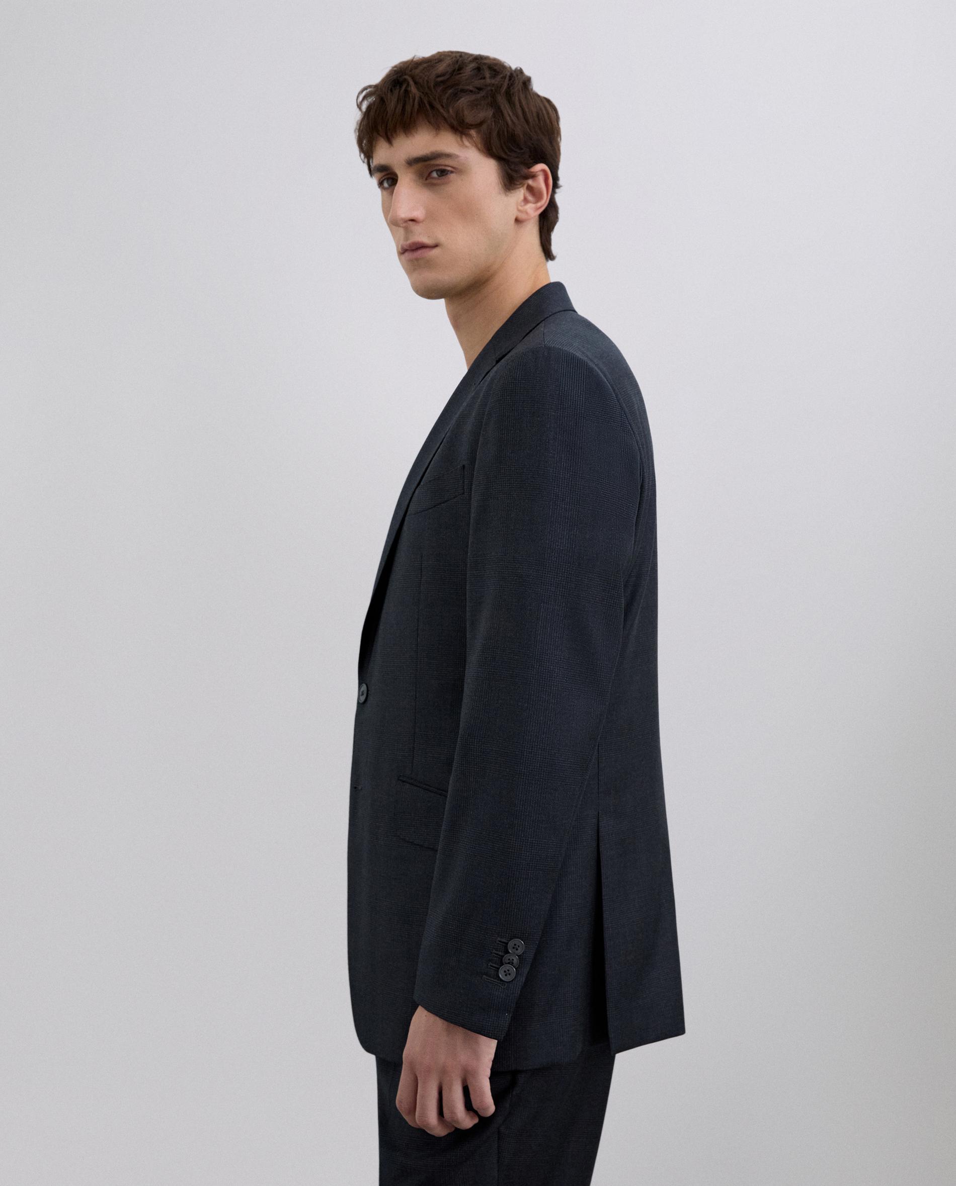 Blazer Regular Fit em Lã Aos Quadrados Cinzento-escuro-4