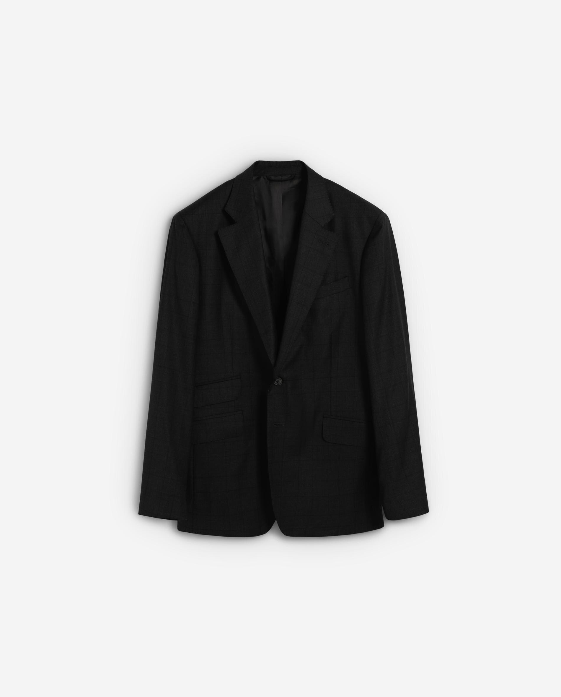 Blazer Regular Fit em Lã Aos Quadrados Cinzento-escuro-7